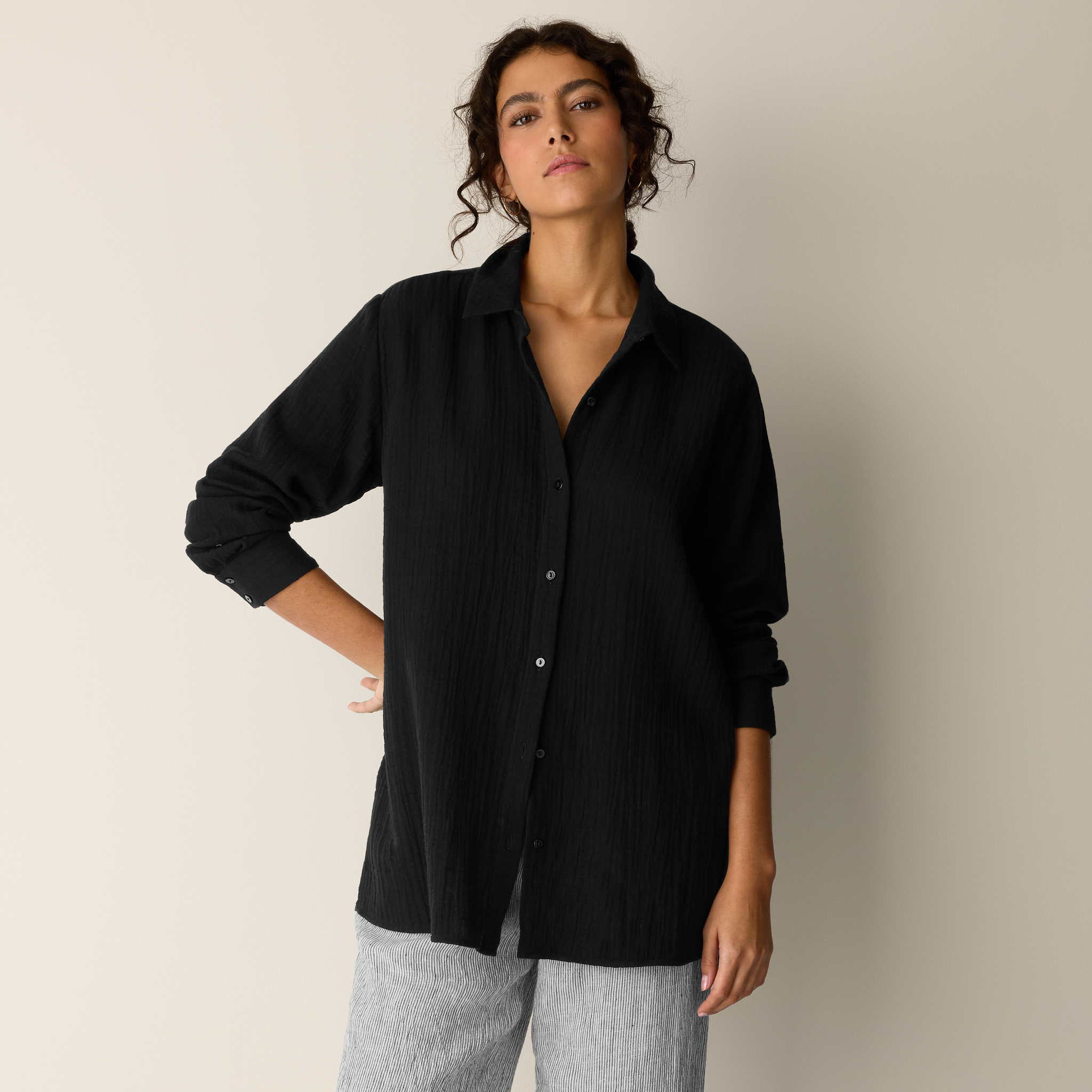 Organic Cotton Lofty Gauze Classic Collar Shirt from EILEEN FISHER - $148