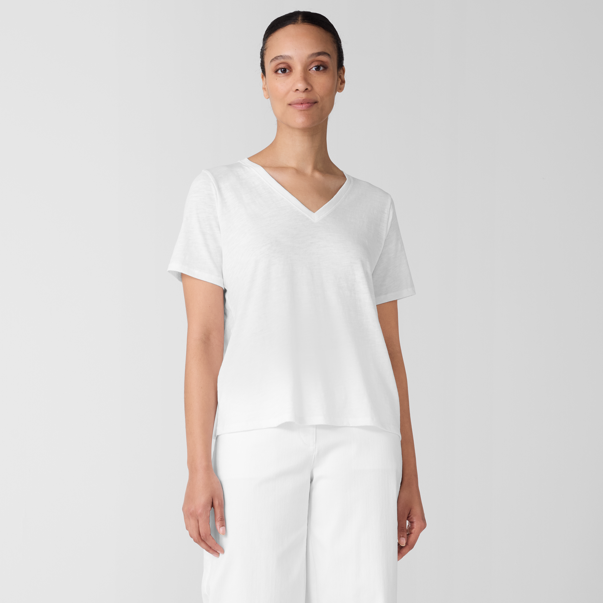 Organic Cotton Slubby Jersey V-Neck Tee from EILEEN FISHER - $78