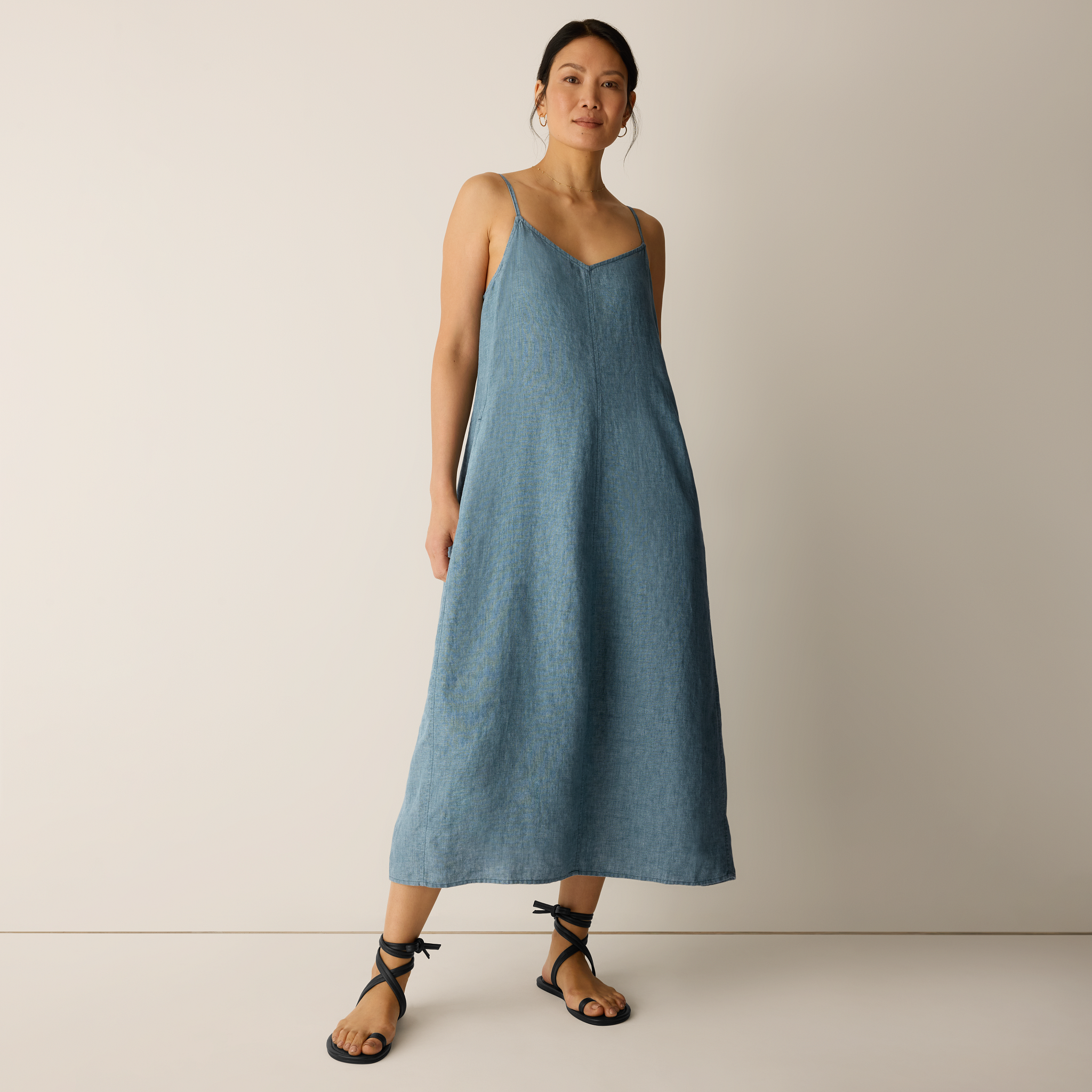Washed Organic Linen Délavé Lantern Dress from EILEEN FISHER - $298