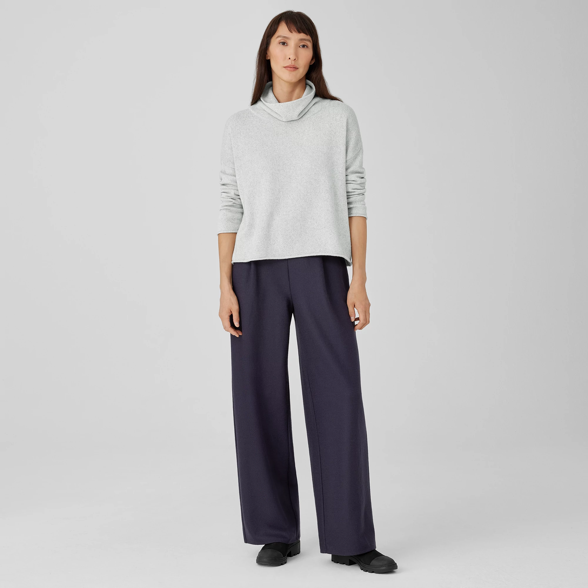 Boiled Wool Jersey Pleated Wide-Leg Pant | EILEEN FISHER