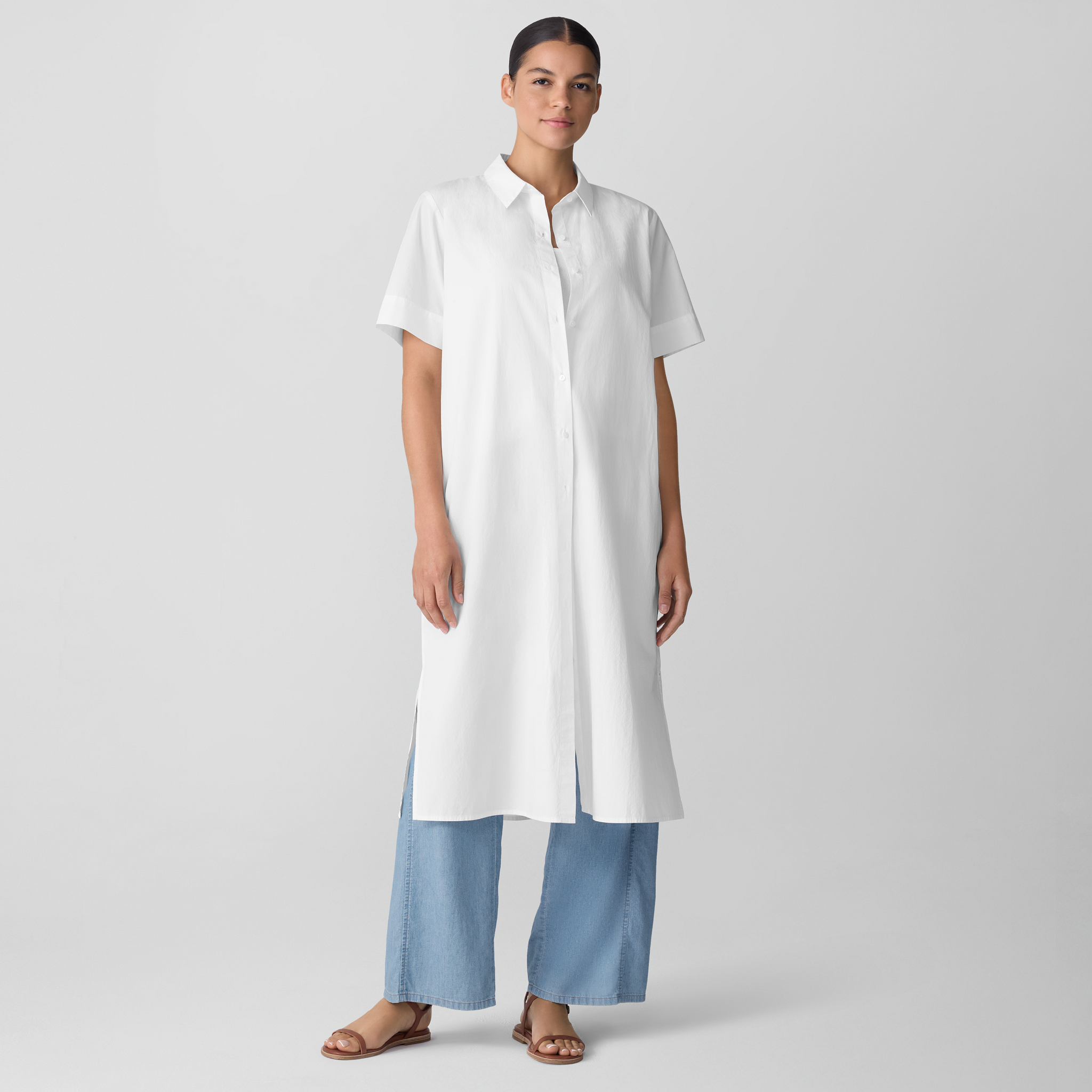 Washed Organic Cotton Poplin Classic Collar Shirtdress from EILEEN FISHER - $151.20