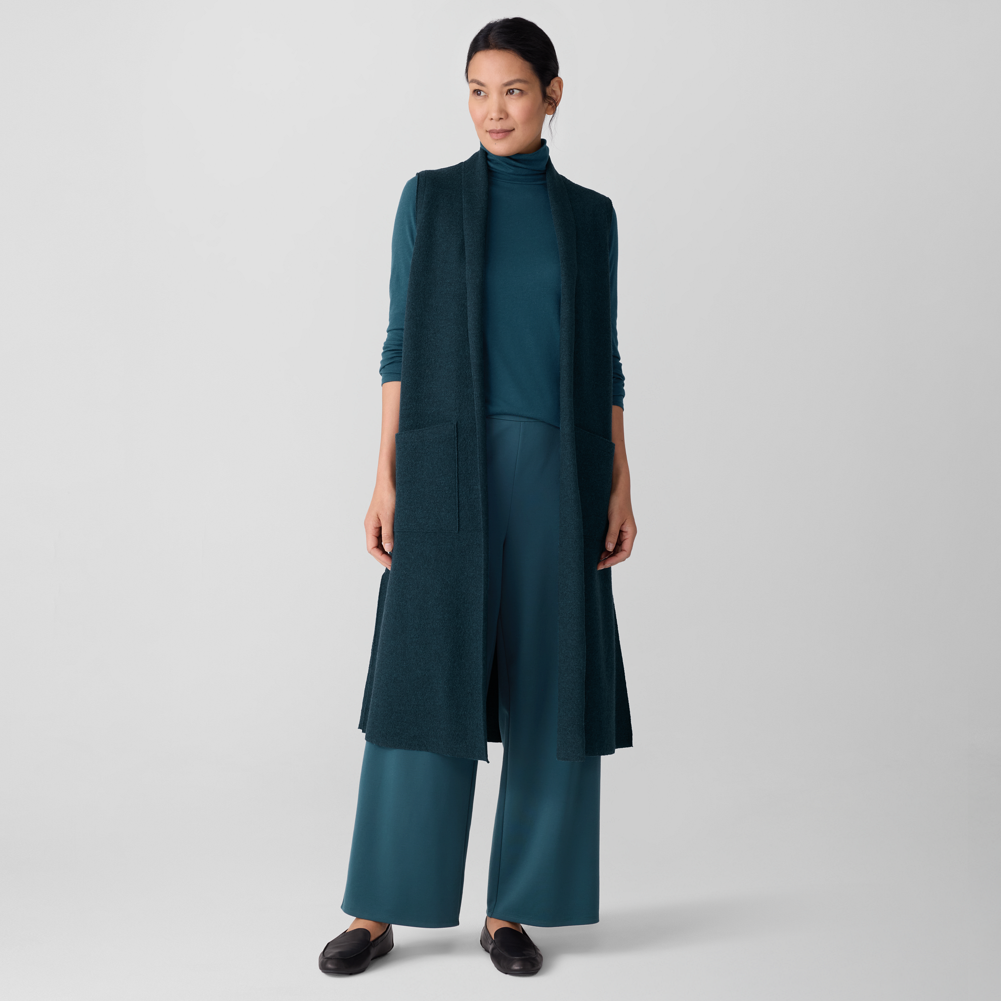 Lightweight Boiled Wool Shawl Collar Vest in Regenerative