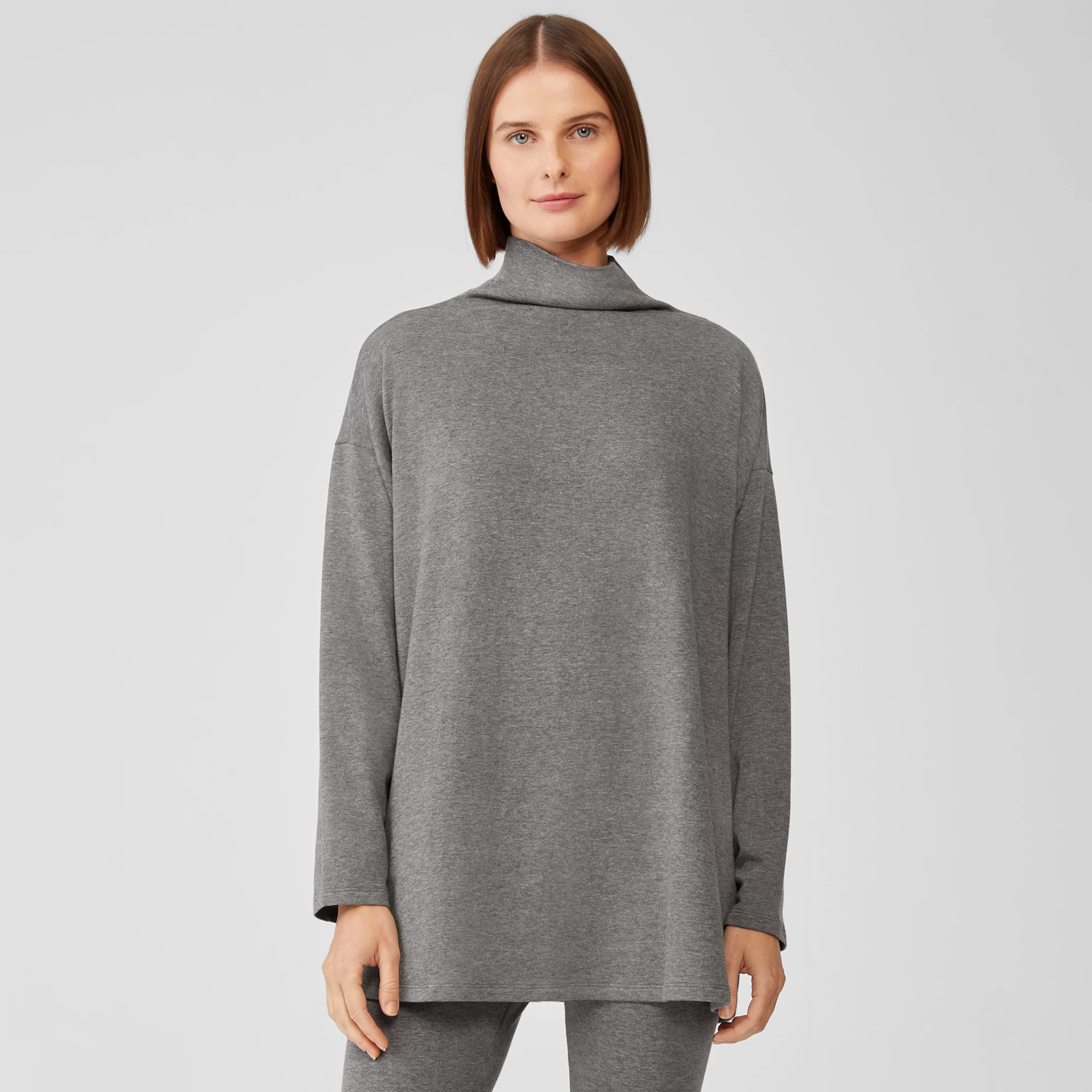 Cozy Brushed Terry Hug Funnel Neck Top EILEEN FISHER