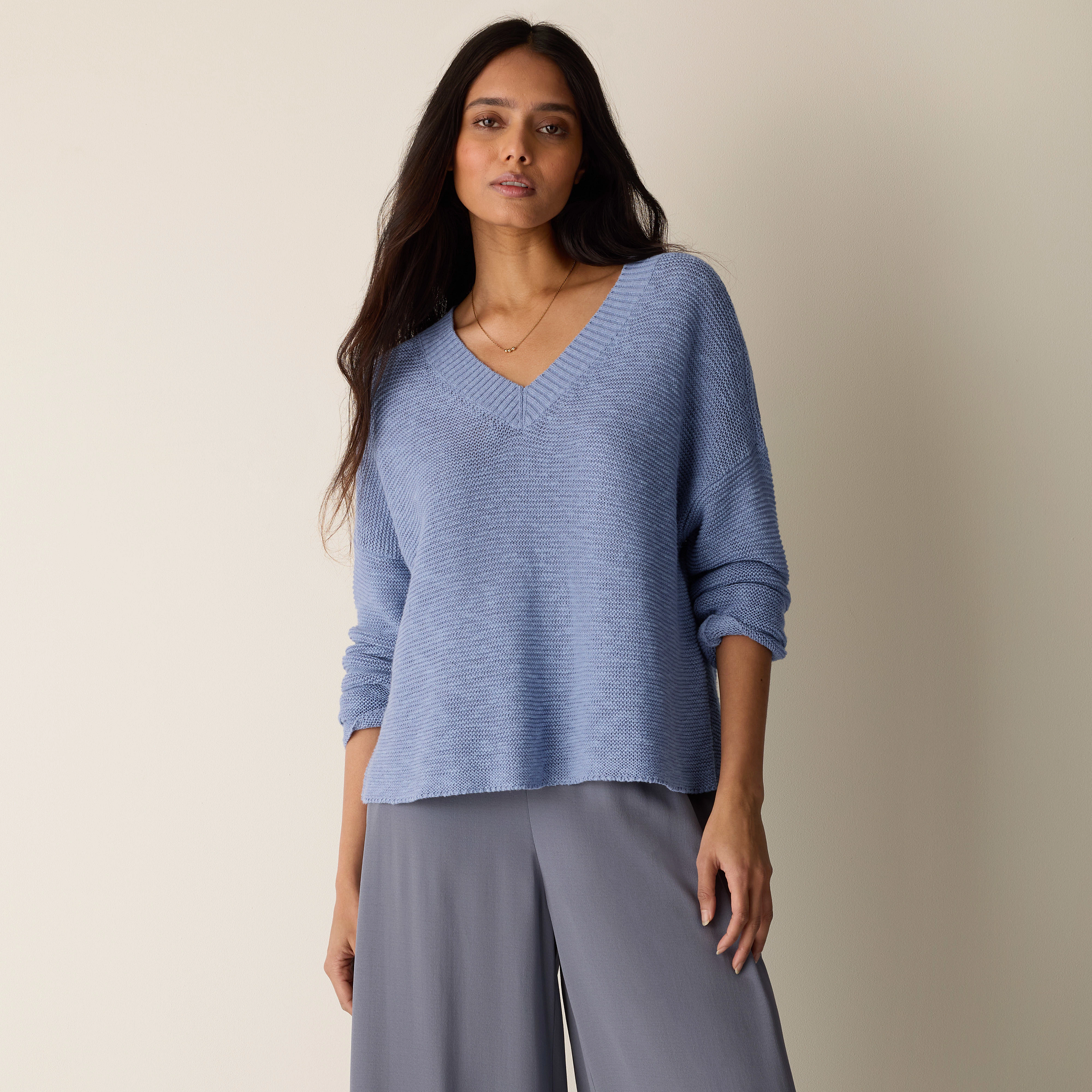 Organic Linen Cotton Slub V-Neck Top
