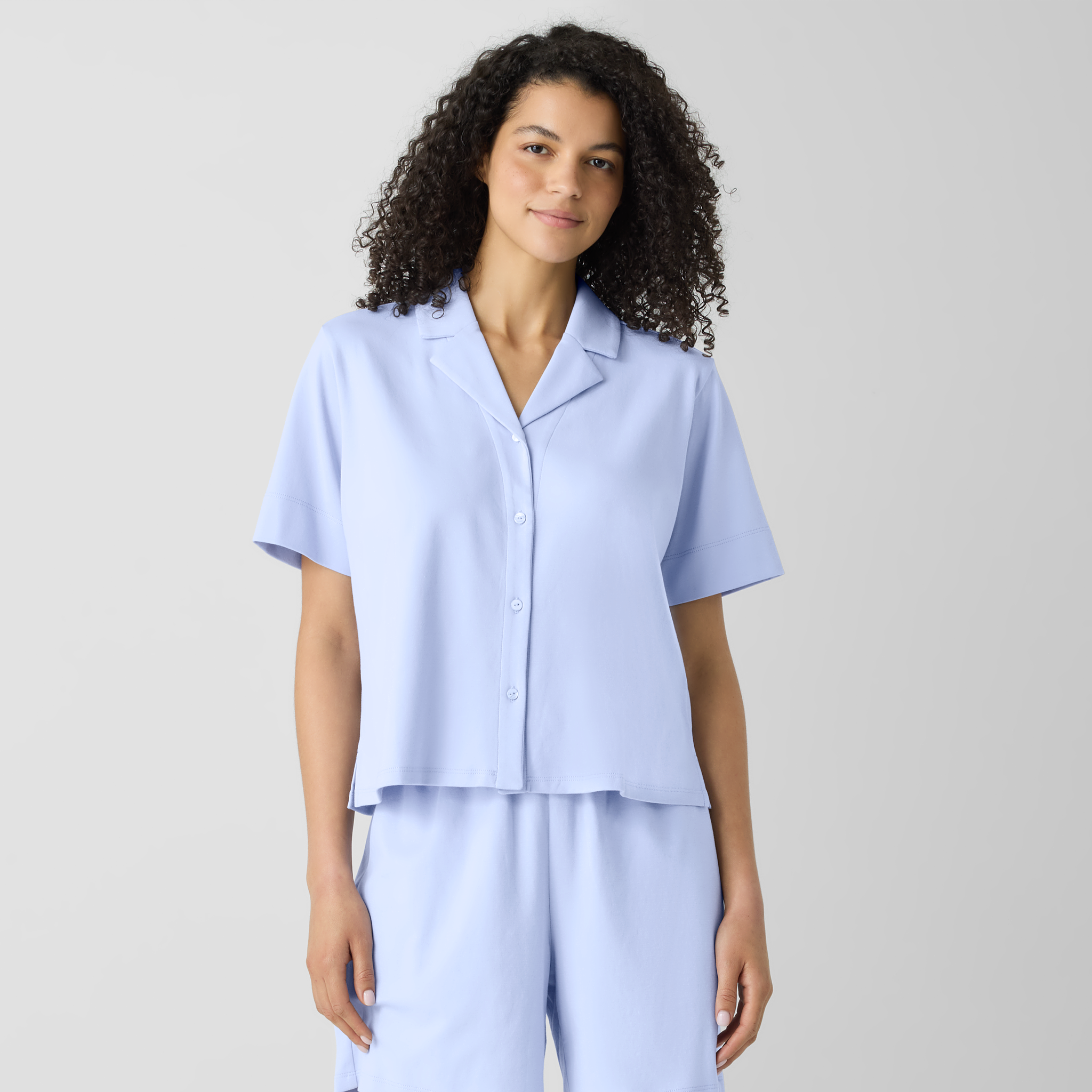 Organic Cotton Interlock Notch Collar Sleep Shirt | EILEEN
