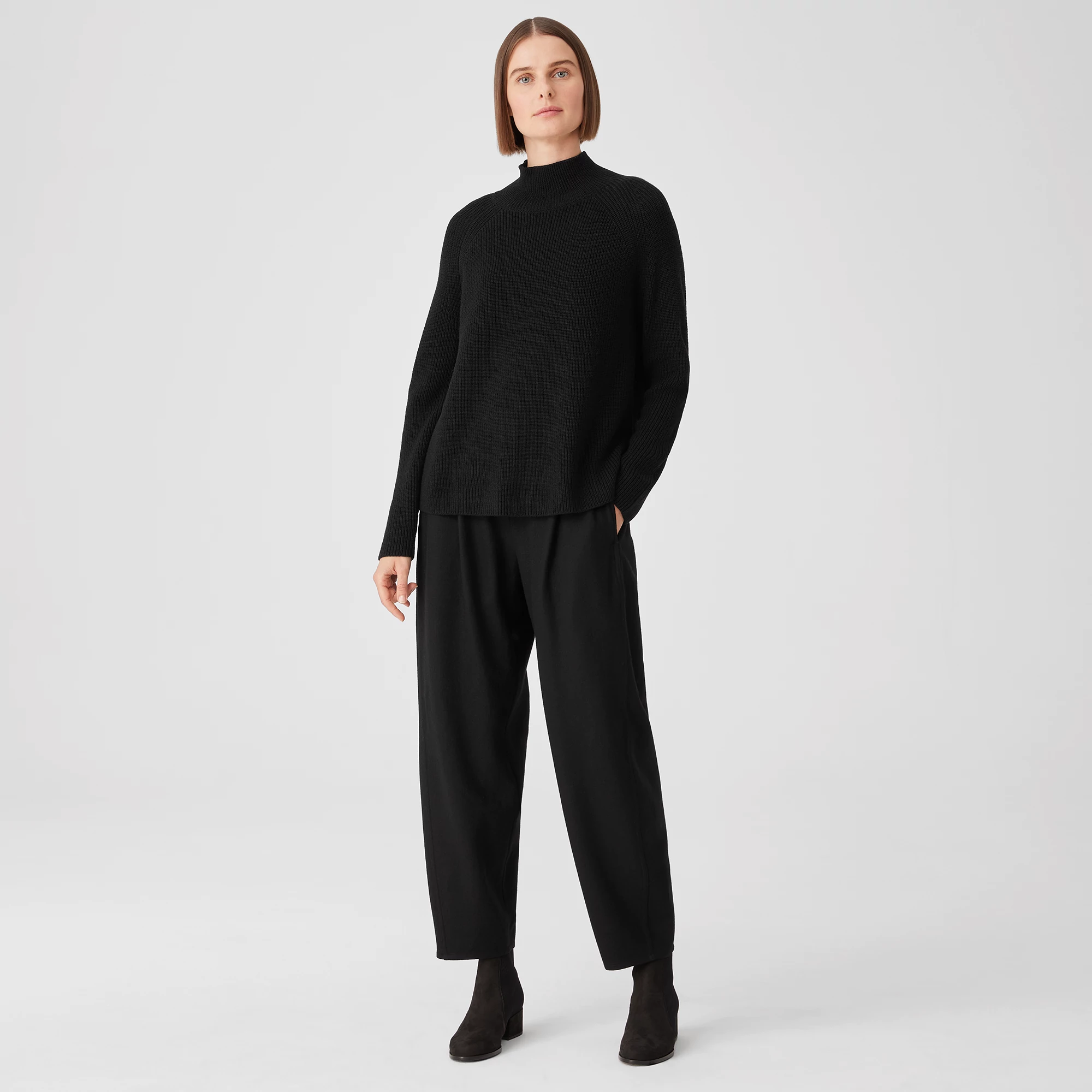 Boiled Wool Jersey Pleated Lantern Pant | EILEEN FISHER