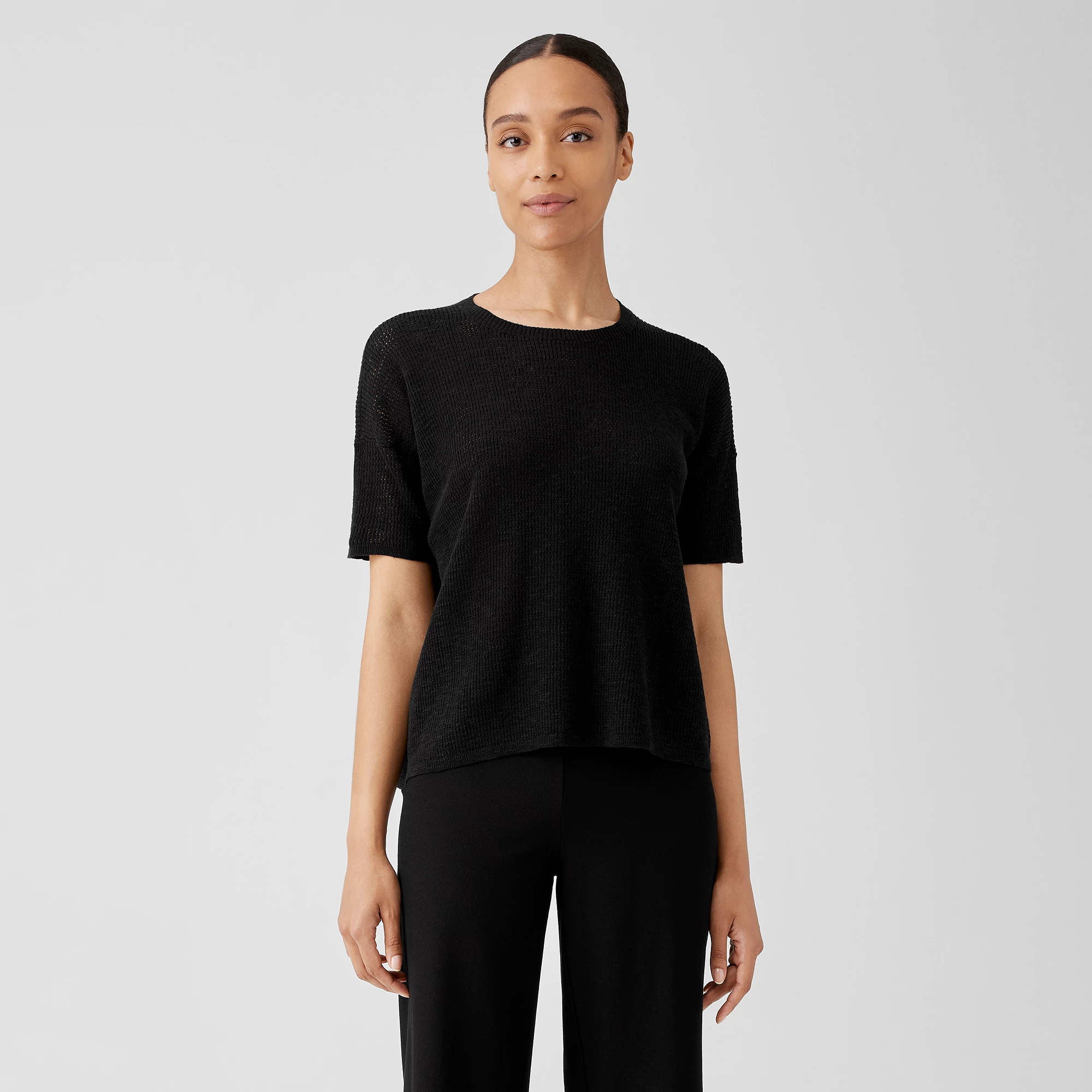 Organic Cotton Linen Slub Jewel Neck Top EILEEN FISHER
