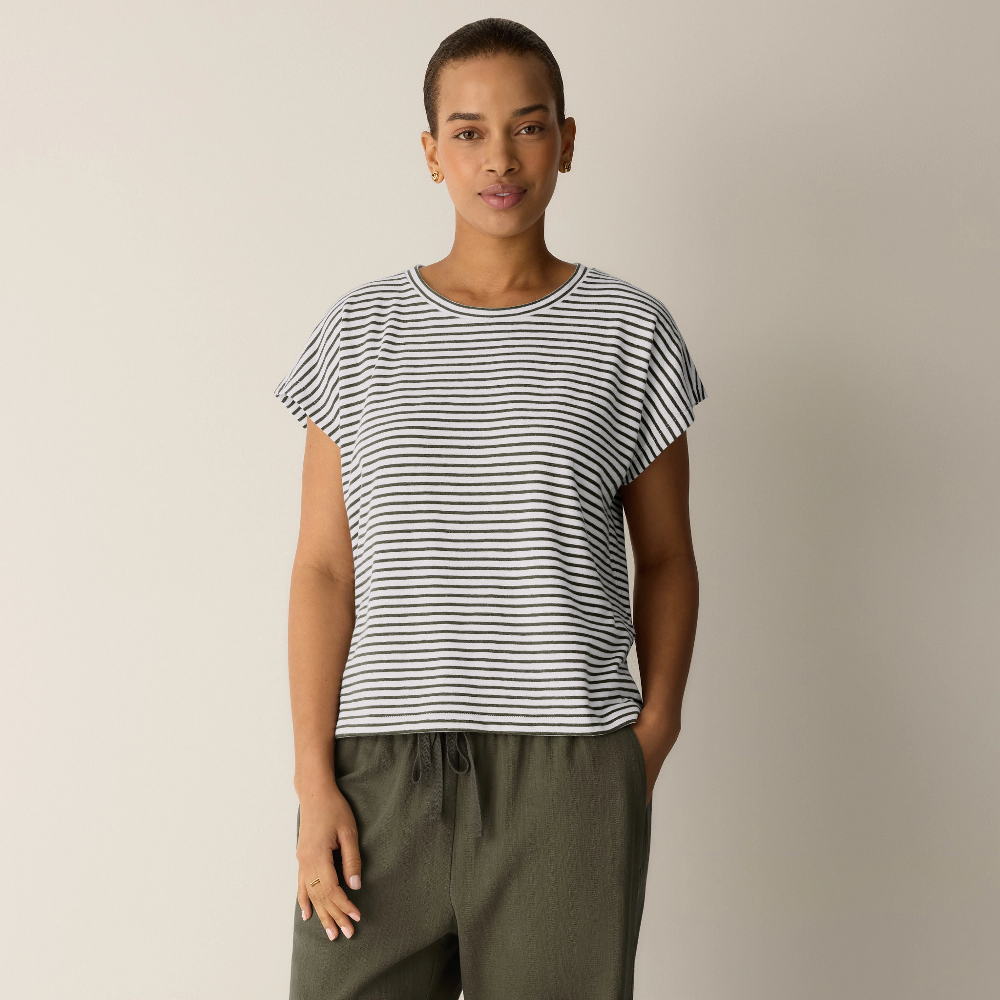 Striped Organic Cotton Slub Crew Neck Tee from EILEEN FISHER - $138