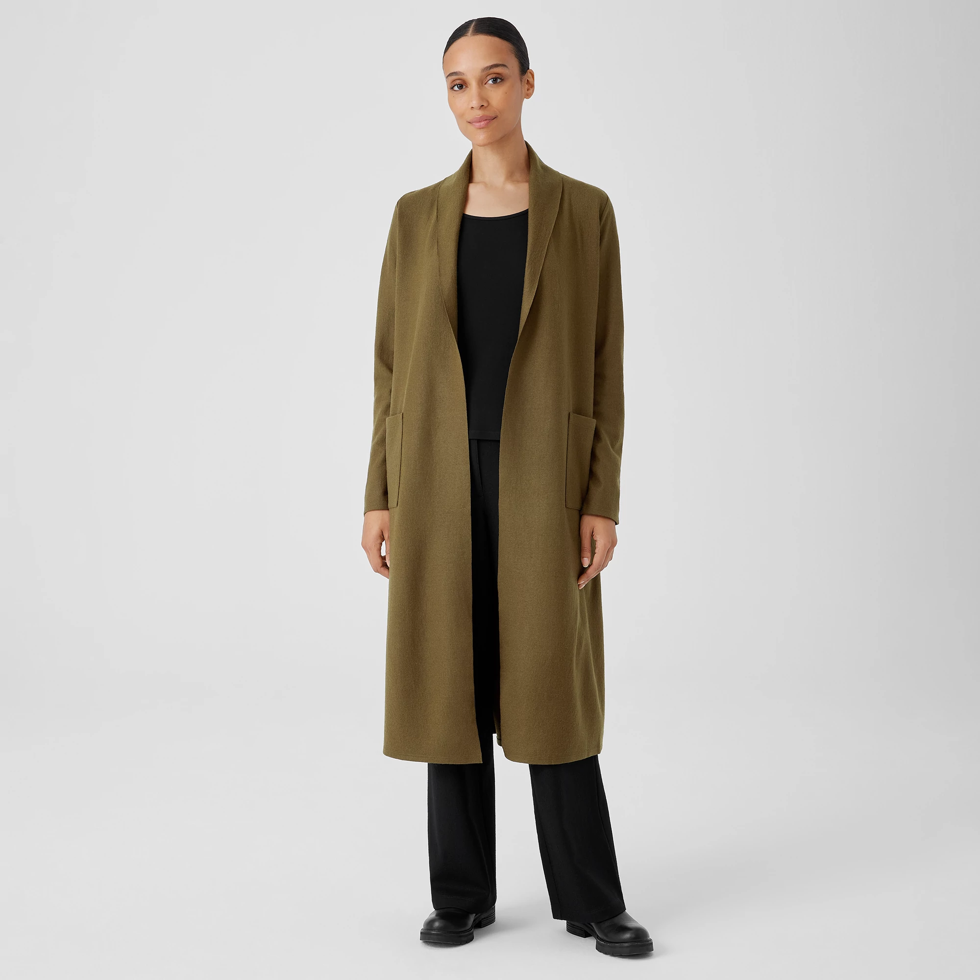 Boiled Wool Jersey High Collar Jacket | EILEEN FISHER