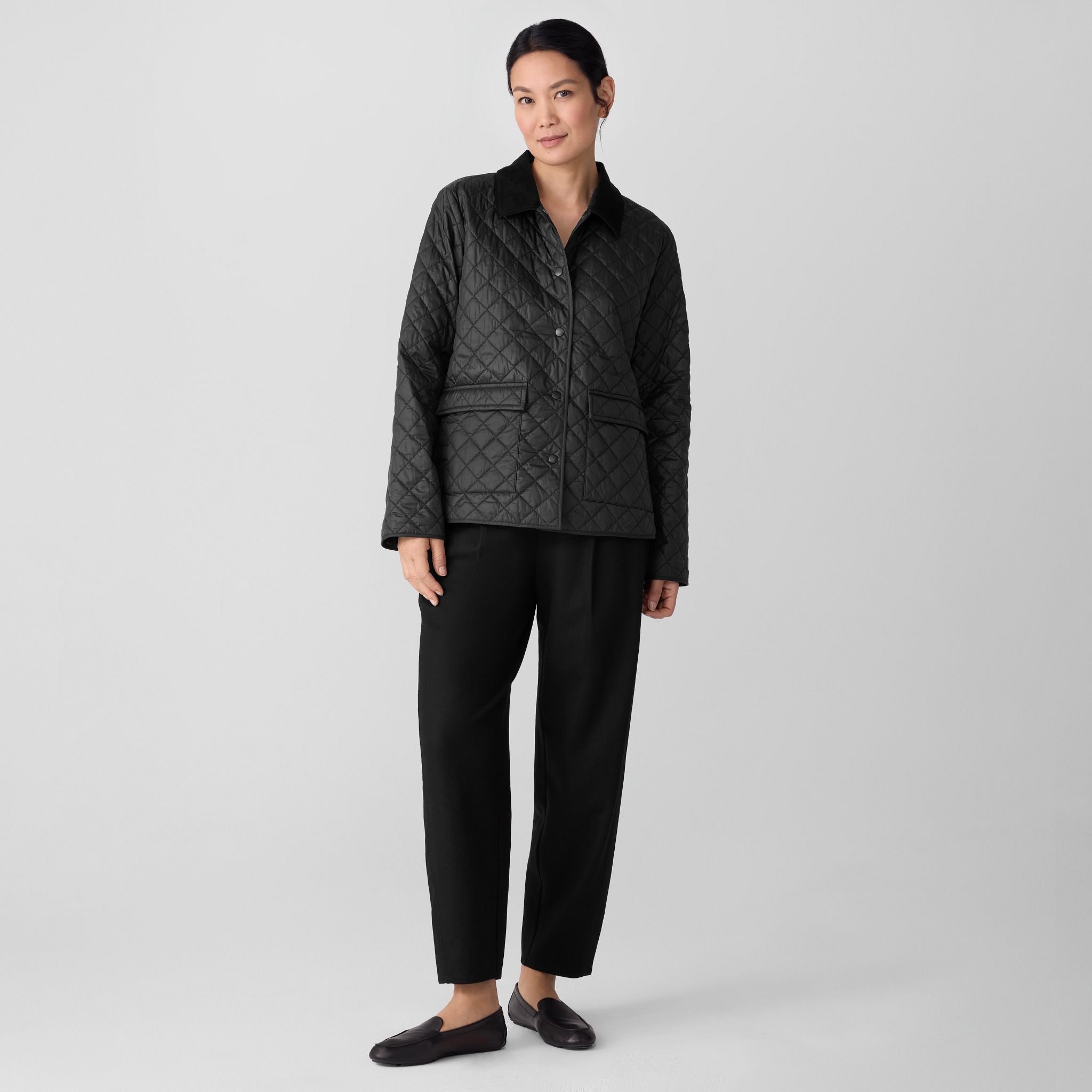 Eggshell Recycled Nylon Quilted Classic Collar Jacket