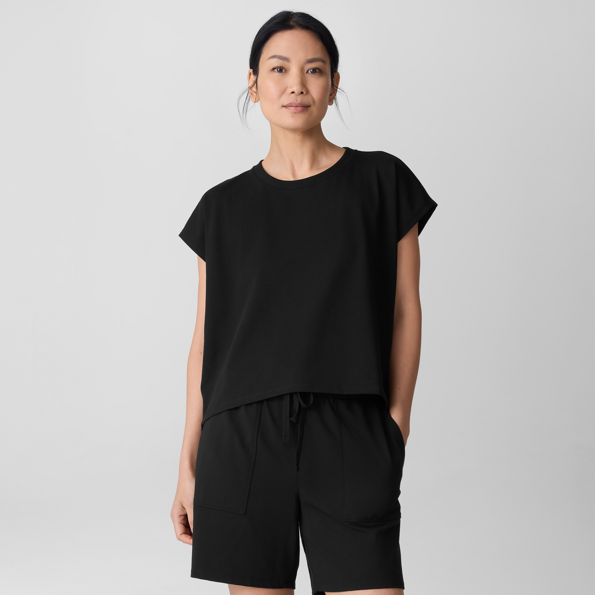 Pima Cotton Stretch Jersey Pleated Box-Top