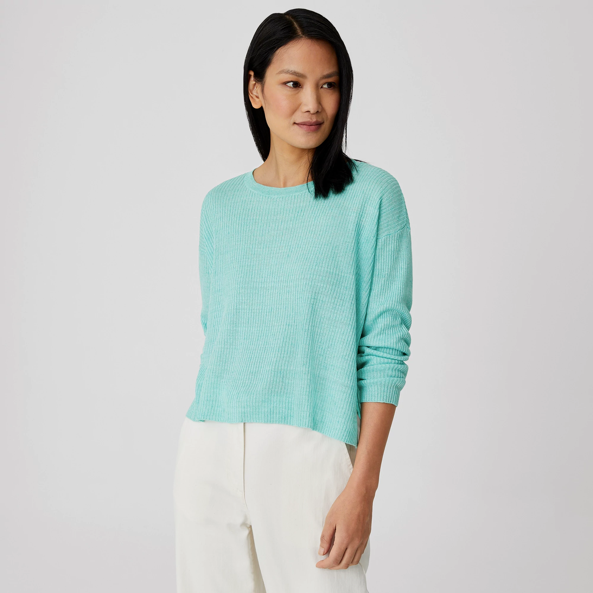 Organic Linen Delave Round Neck Top | EILEEN FISHER