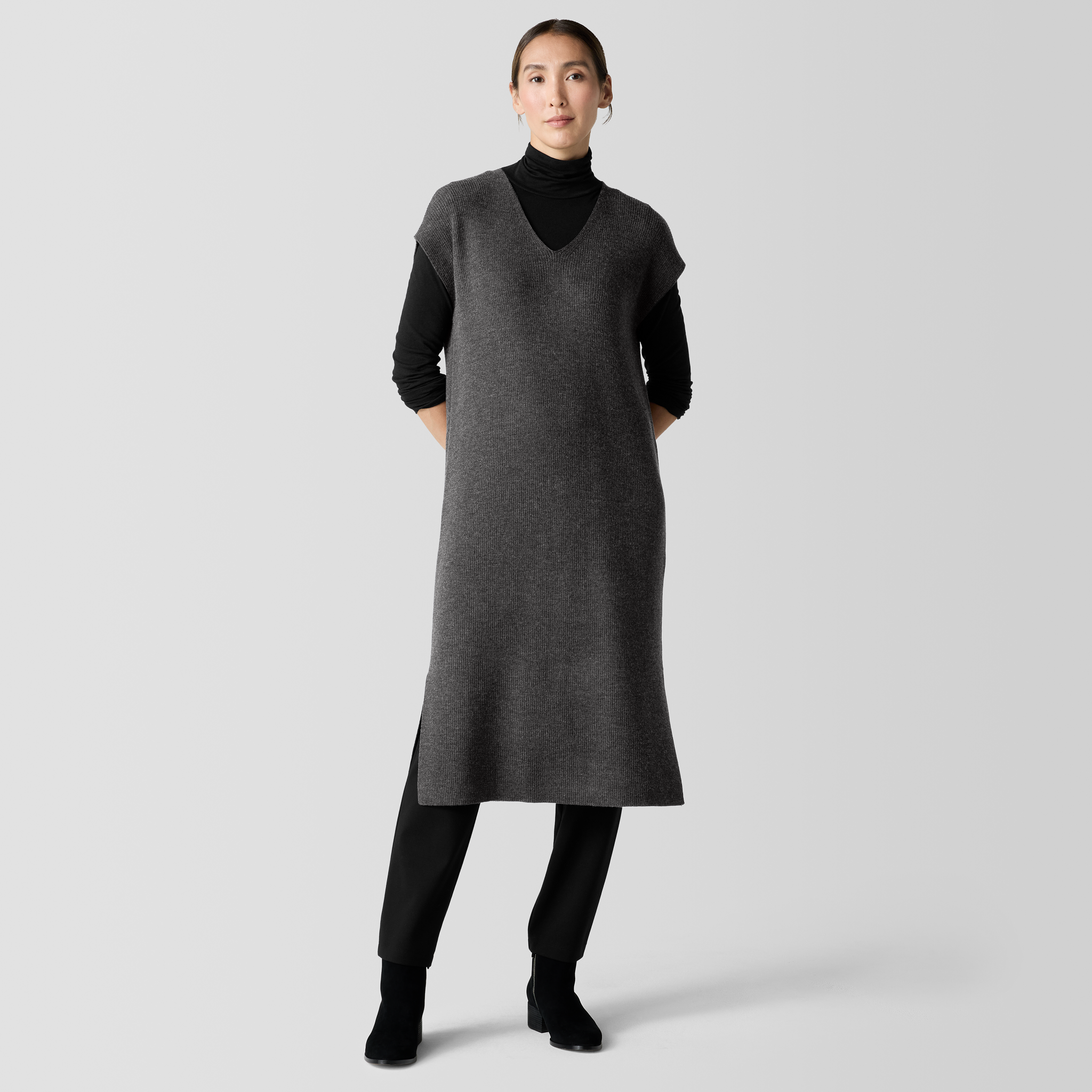 Merino Rib V-Neck Dress