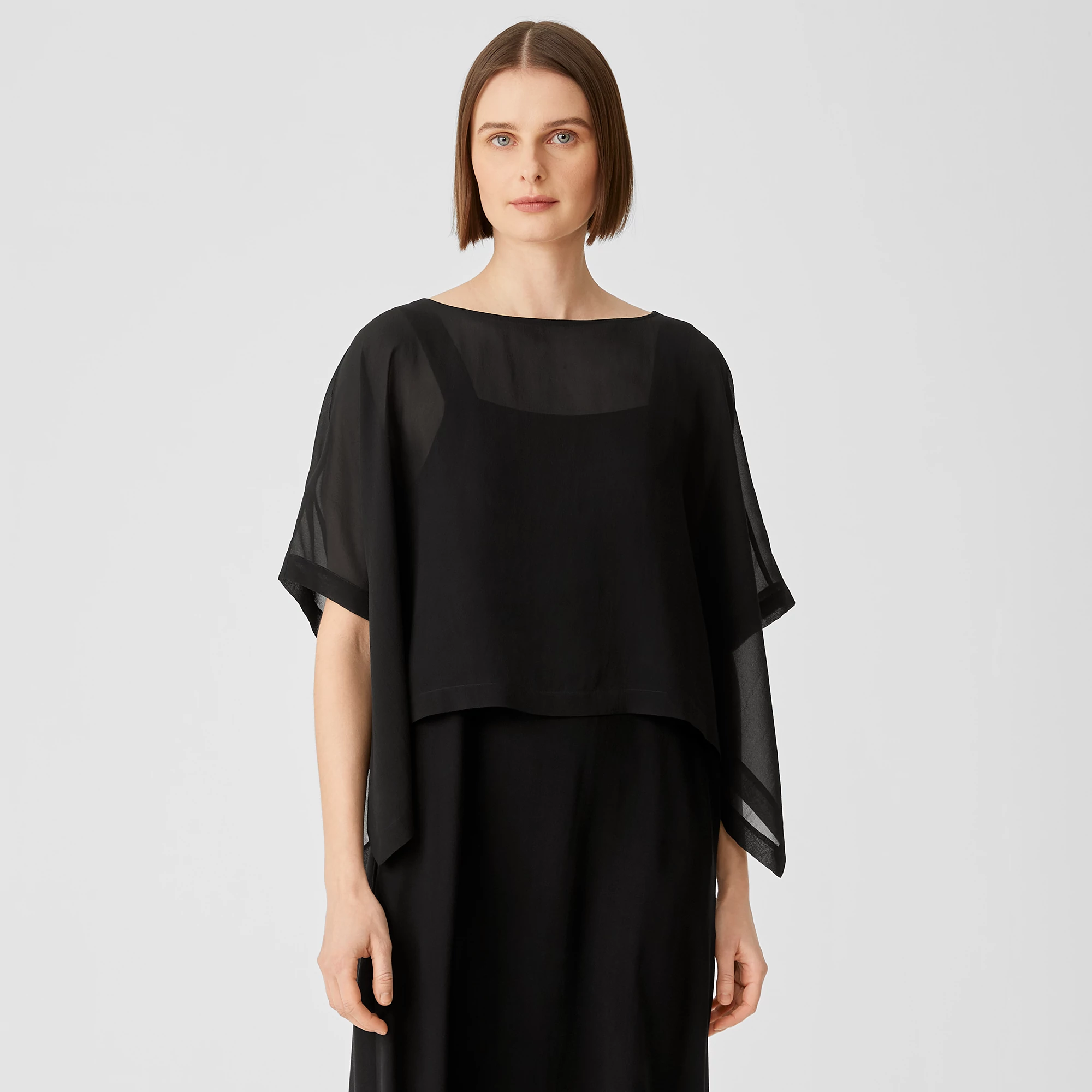 eileen fisher chiffon dress Eileen Fisher Dresses | Eileen Fisher Black Silk Chiffon Tank Dress Xs Nwt  | Color: Black