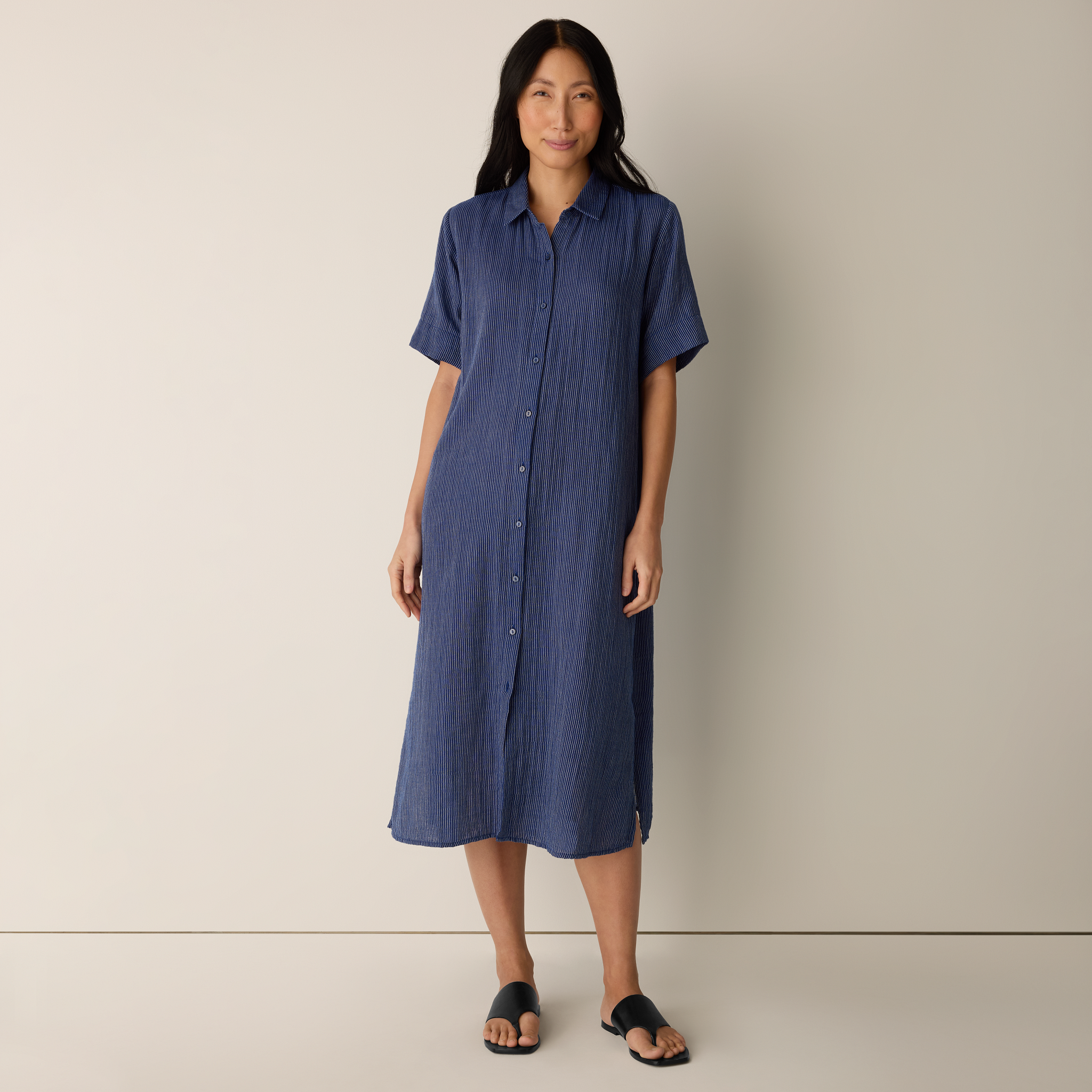 Striped Organic Cotton Gauze Shirtdress from EILEEN FISHER - $198