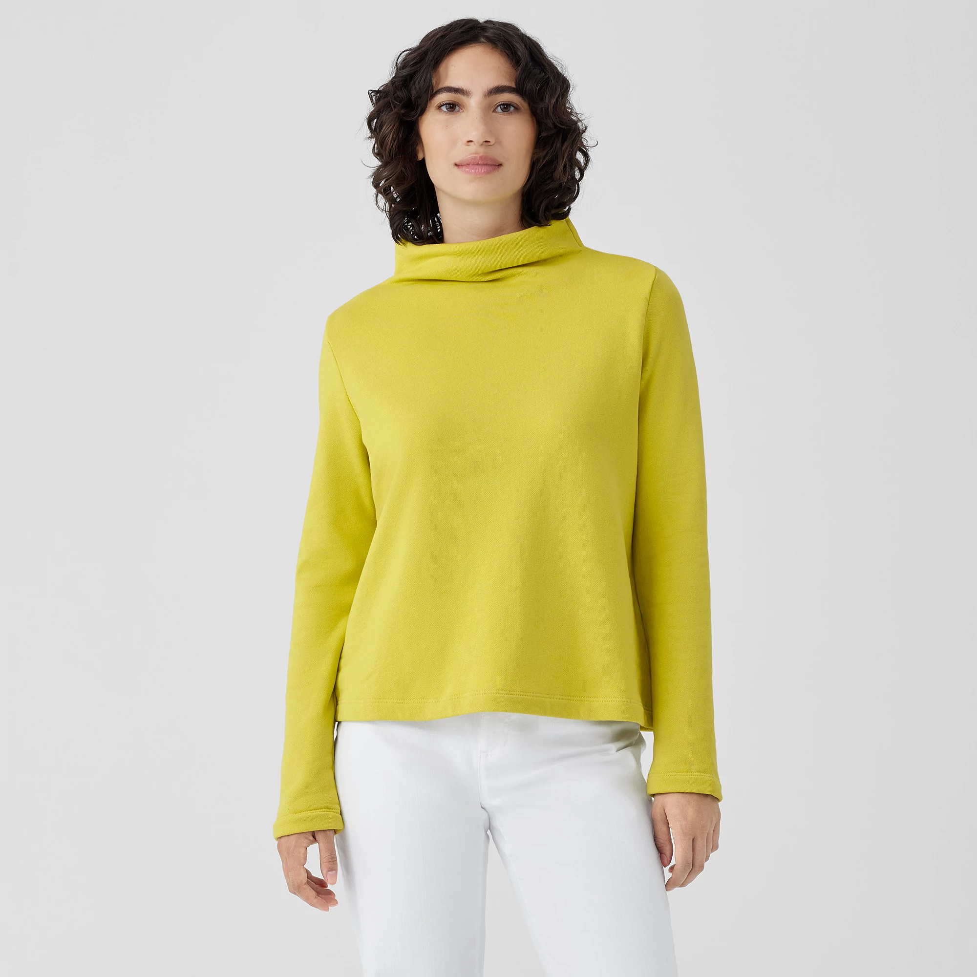 Organic Cotton French Terry Funnel Neck Top | EILEEN FISHER