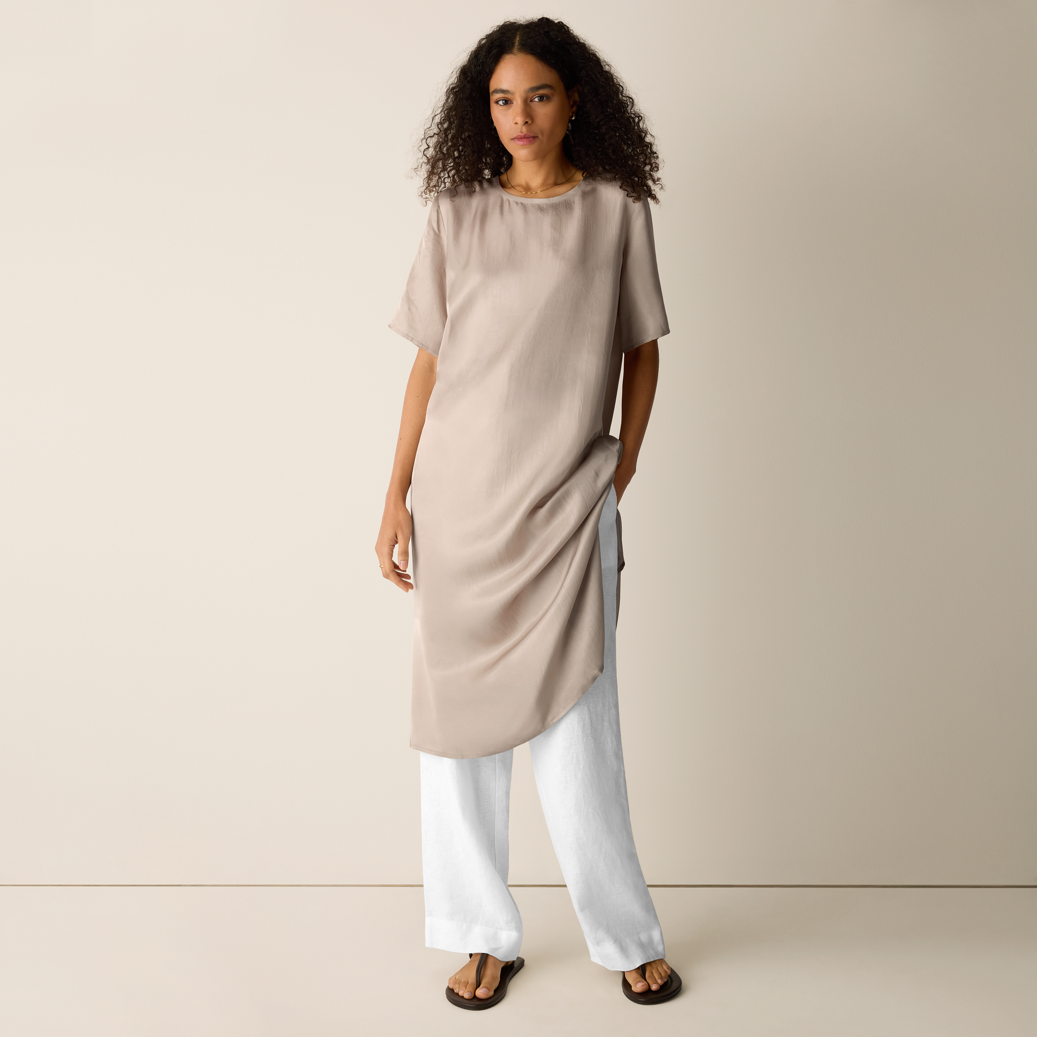 Lightweight Satin Shimmer Tee Dress