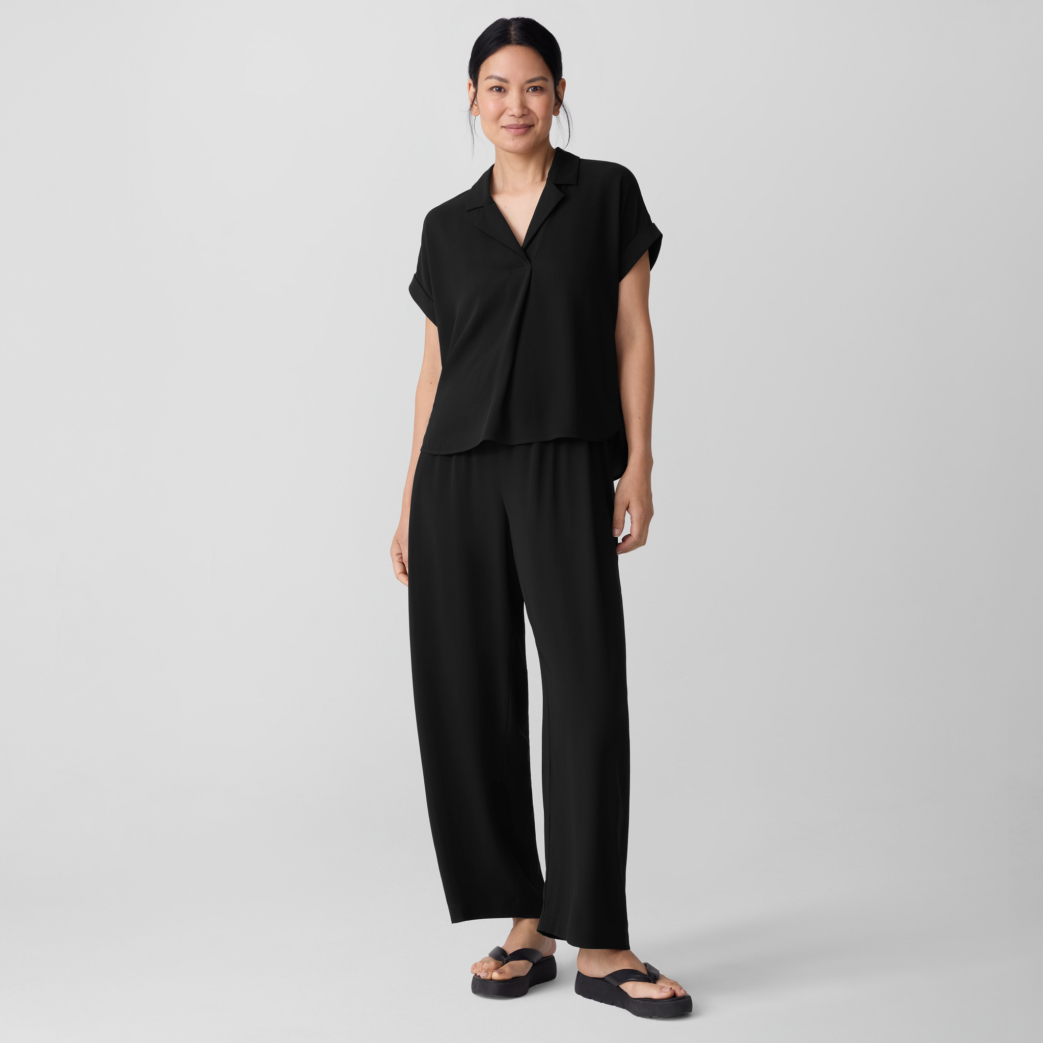 Silk Georgette Crepe Pleated Straight Pant