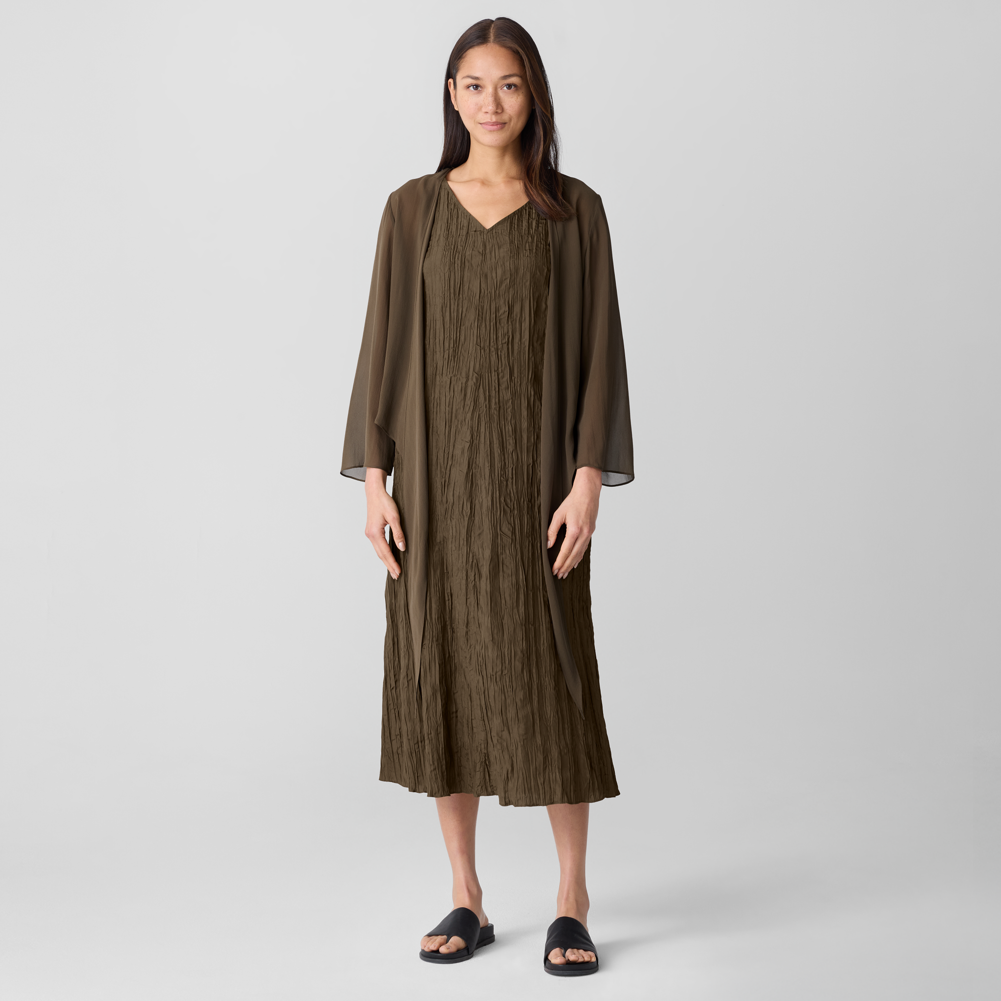 Crushed Silk V-Neck Dress from EILEEN FISHER - $231.20