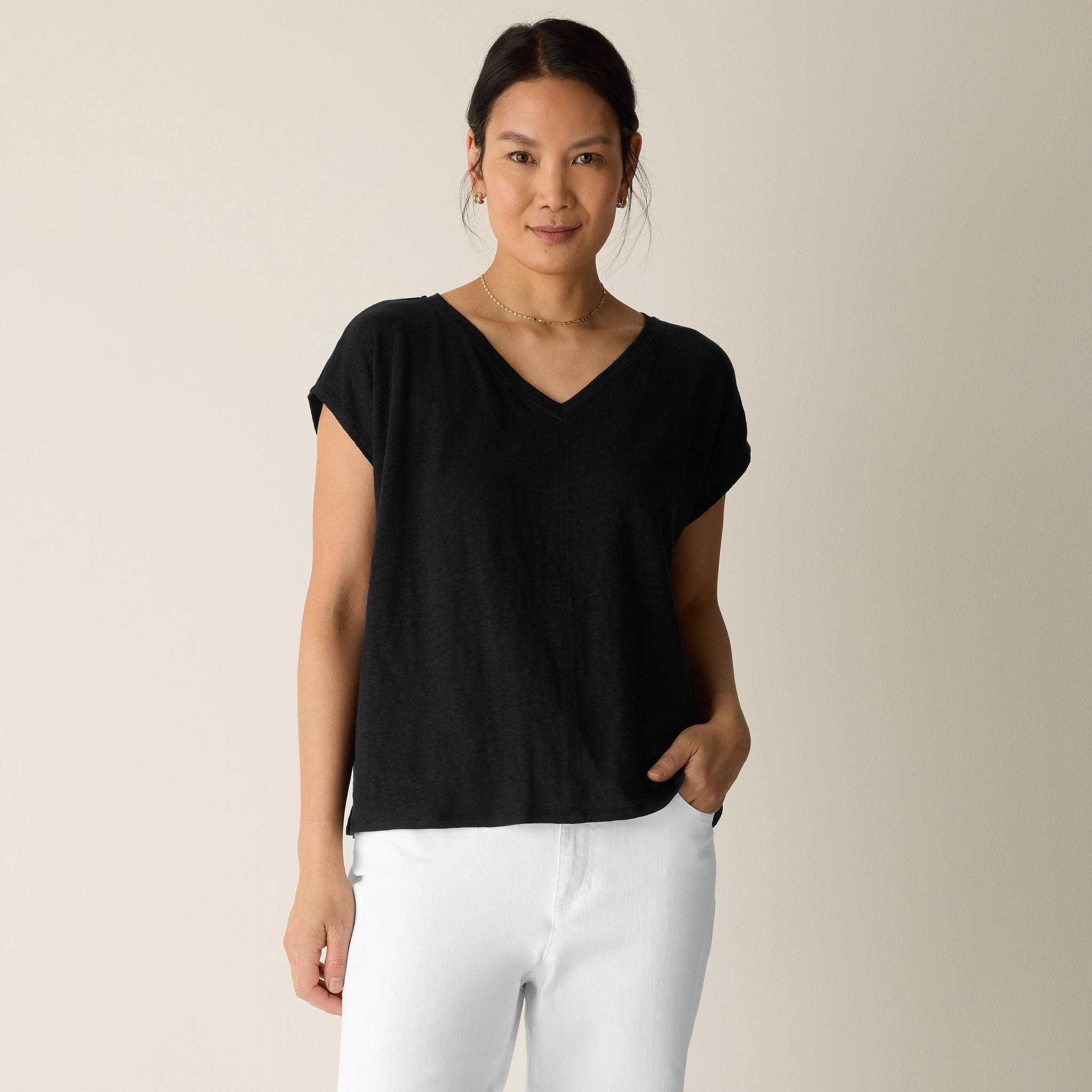 Organic Linen Jersey V-Neck Tee from EILEEN FISHER - $128
