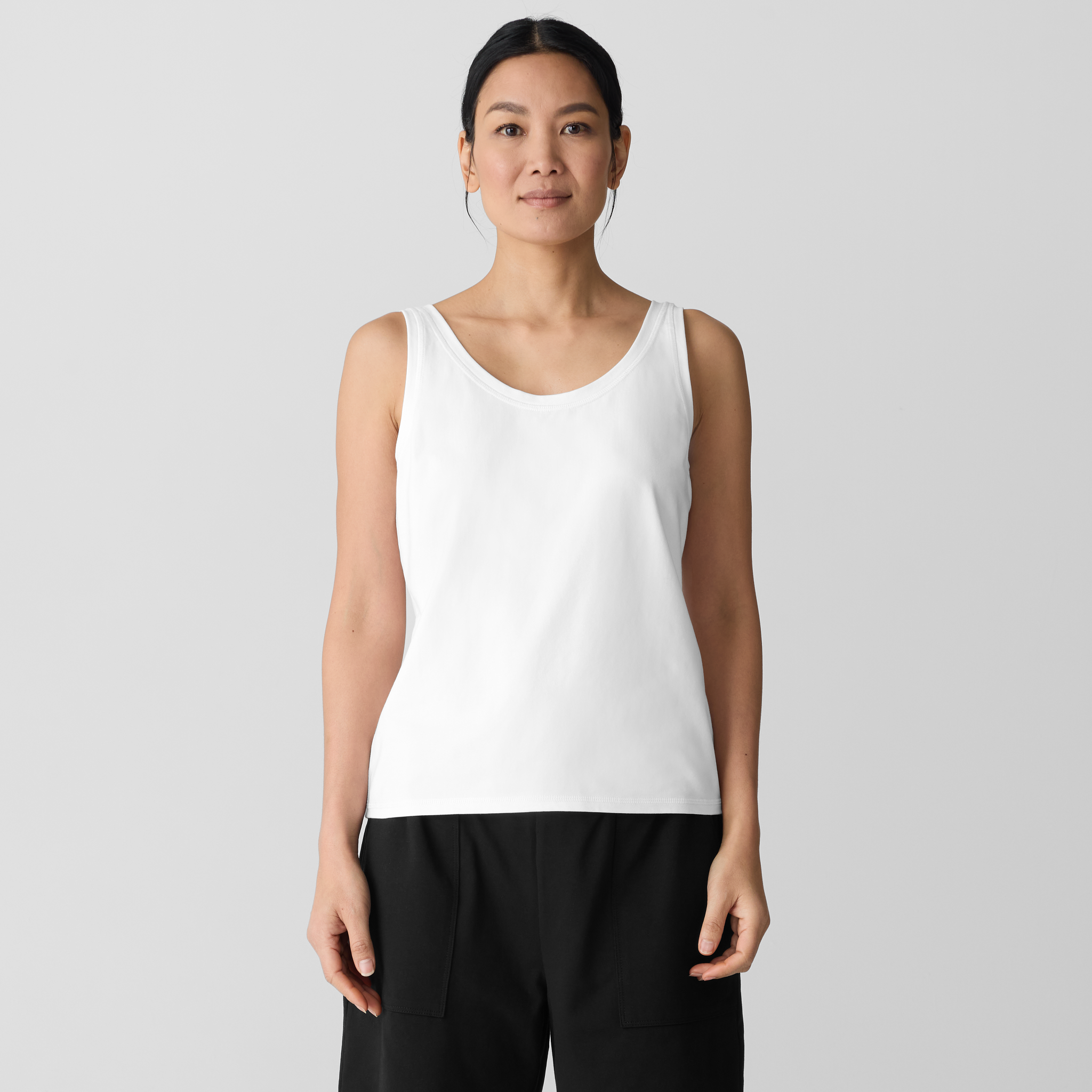 Pima Cotton Stretch Jersey Scoop Neck Tank | EILEEN FISHER