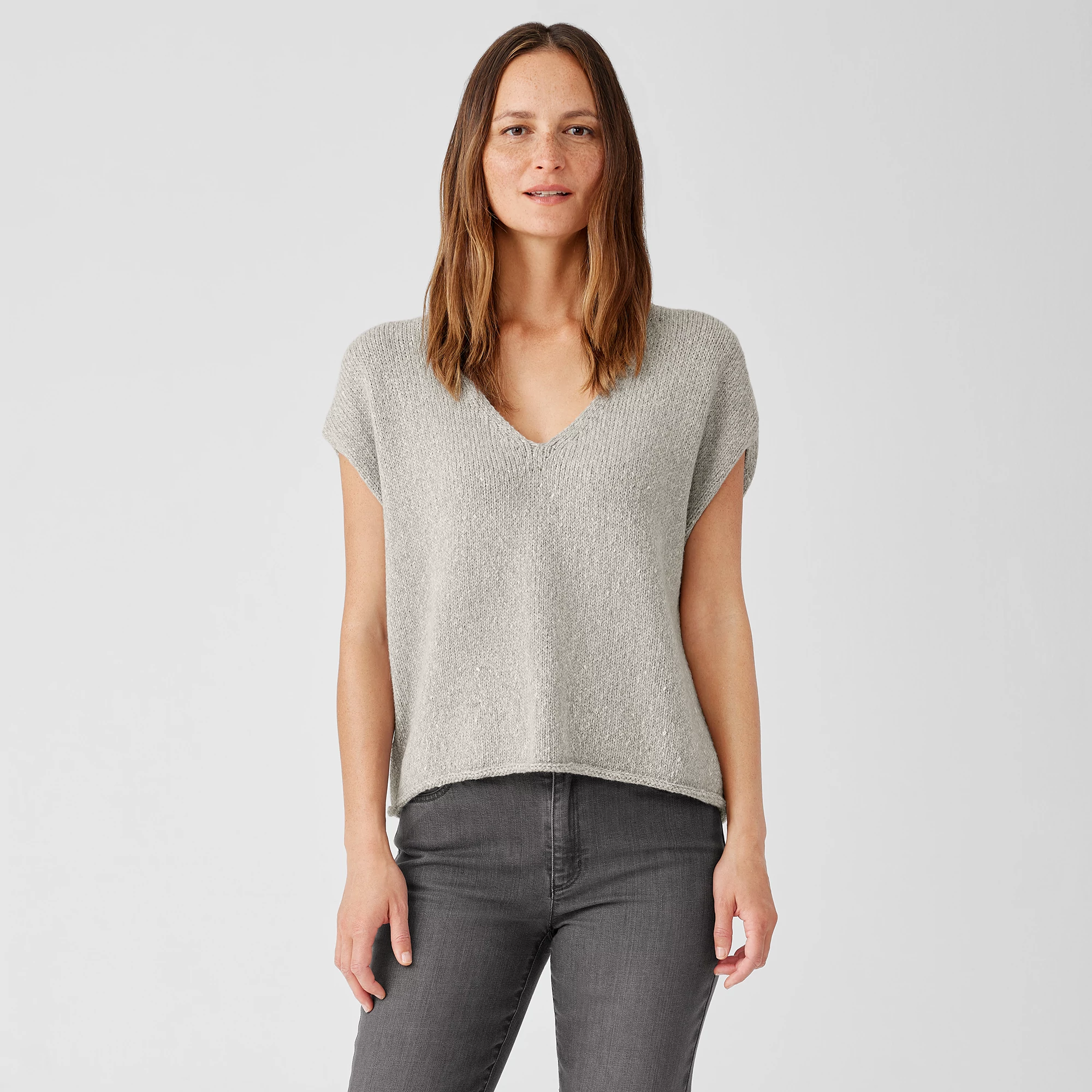 Baby Alpaca and Peruvian Cotton V-Neck Top | EILEEN FISHER