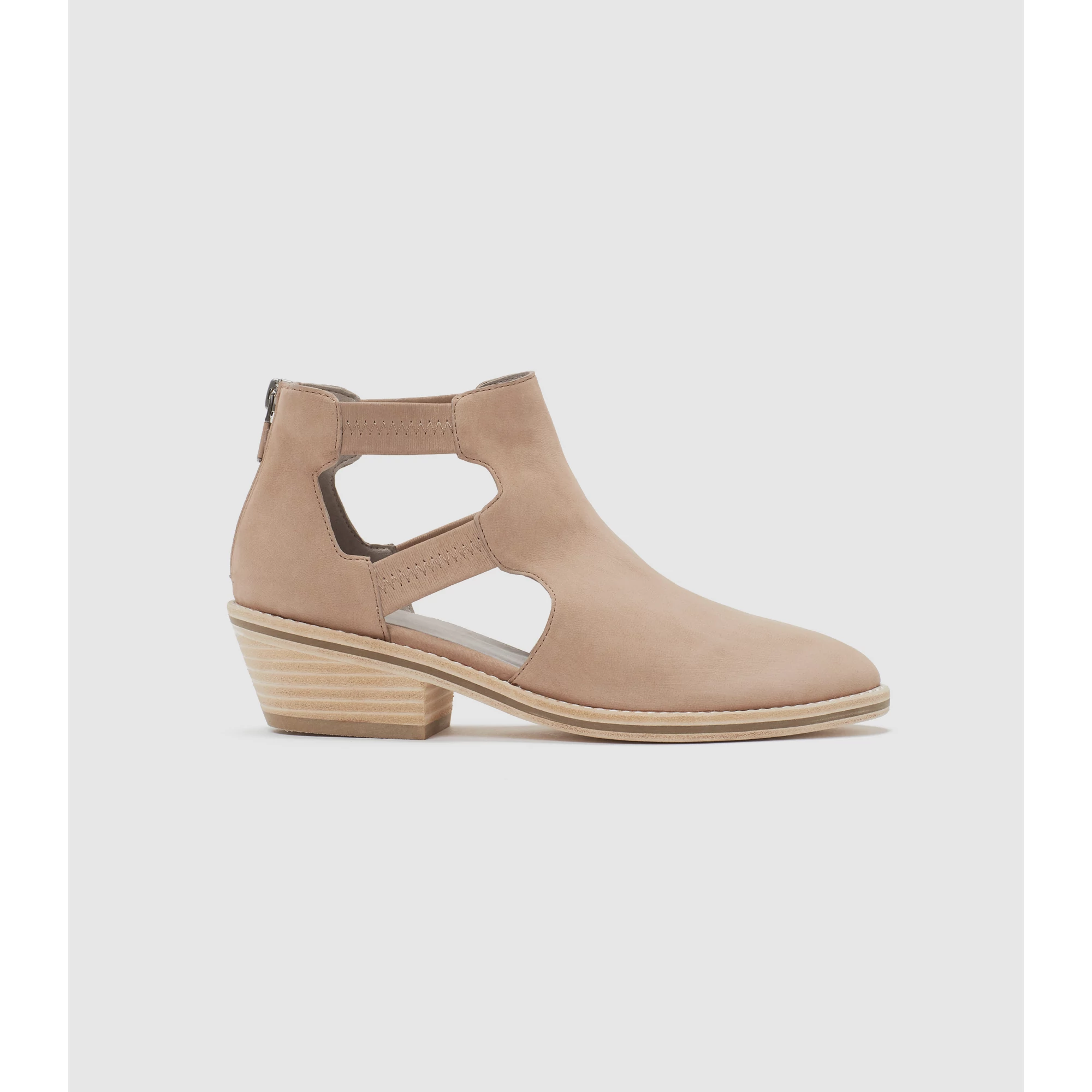 Eileen fisher Perry Tumbled Nubuck Bootie cut ou detail tan size 10 Lilou Nubuck and Recycled Stretch Knit Bootie | EILEEN FISHER main image 3