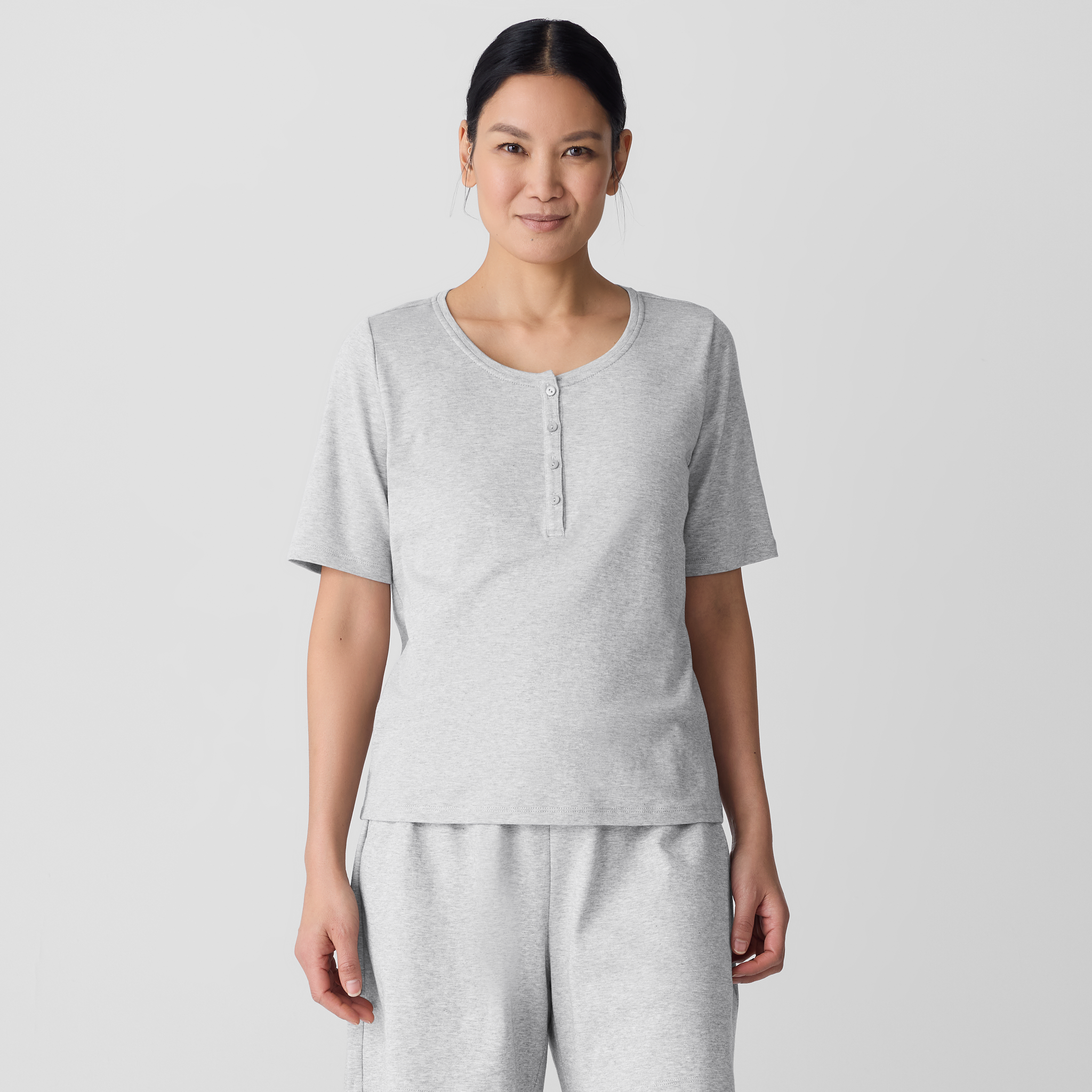 Mélange Organic Cotton Interlock Henley Sleep Top from EILEEN FISHER - $63.20