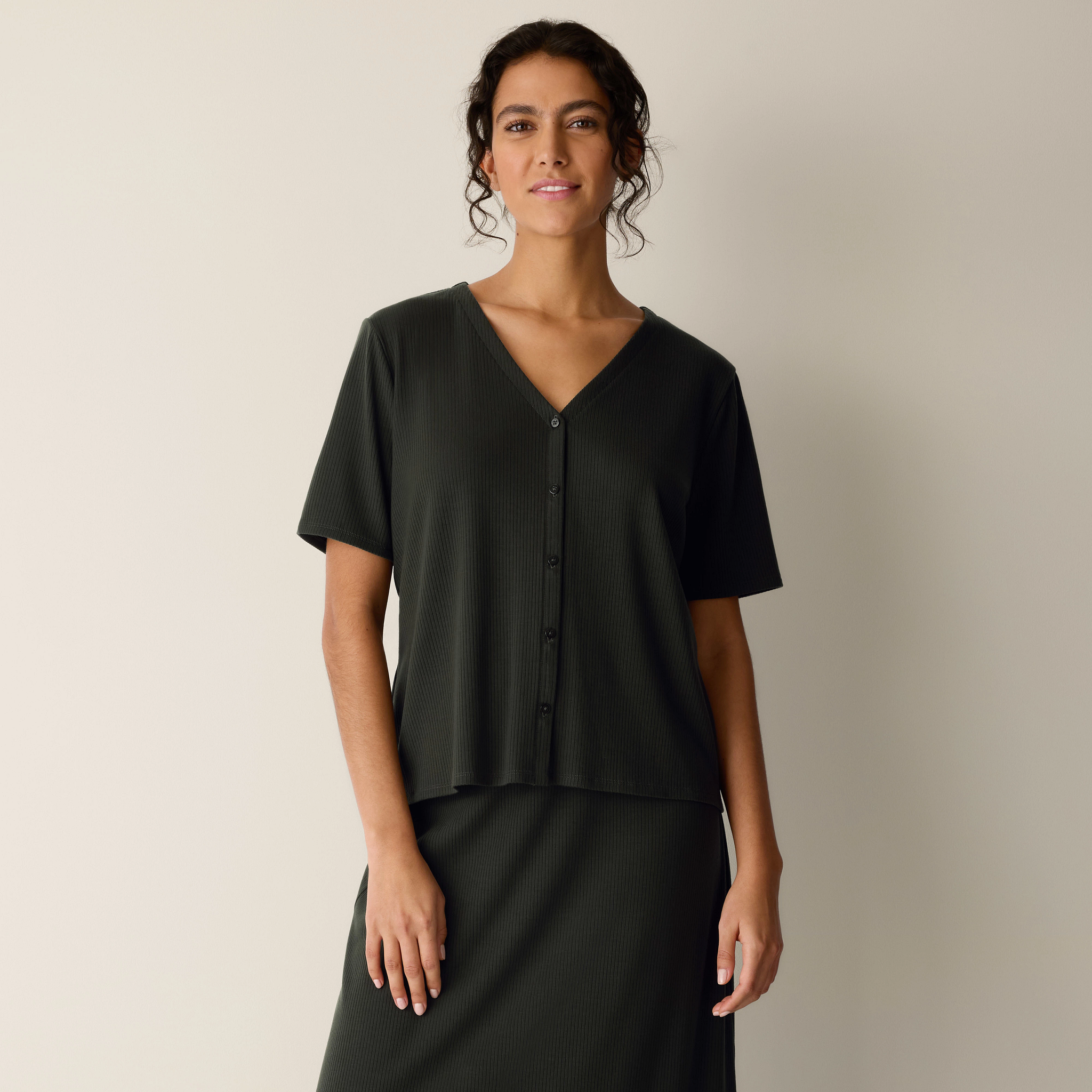Ribbed Knit V-Neck Top from EILEEN FISHER - $158
