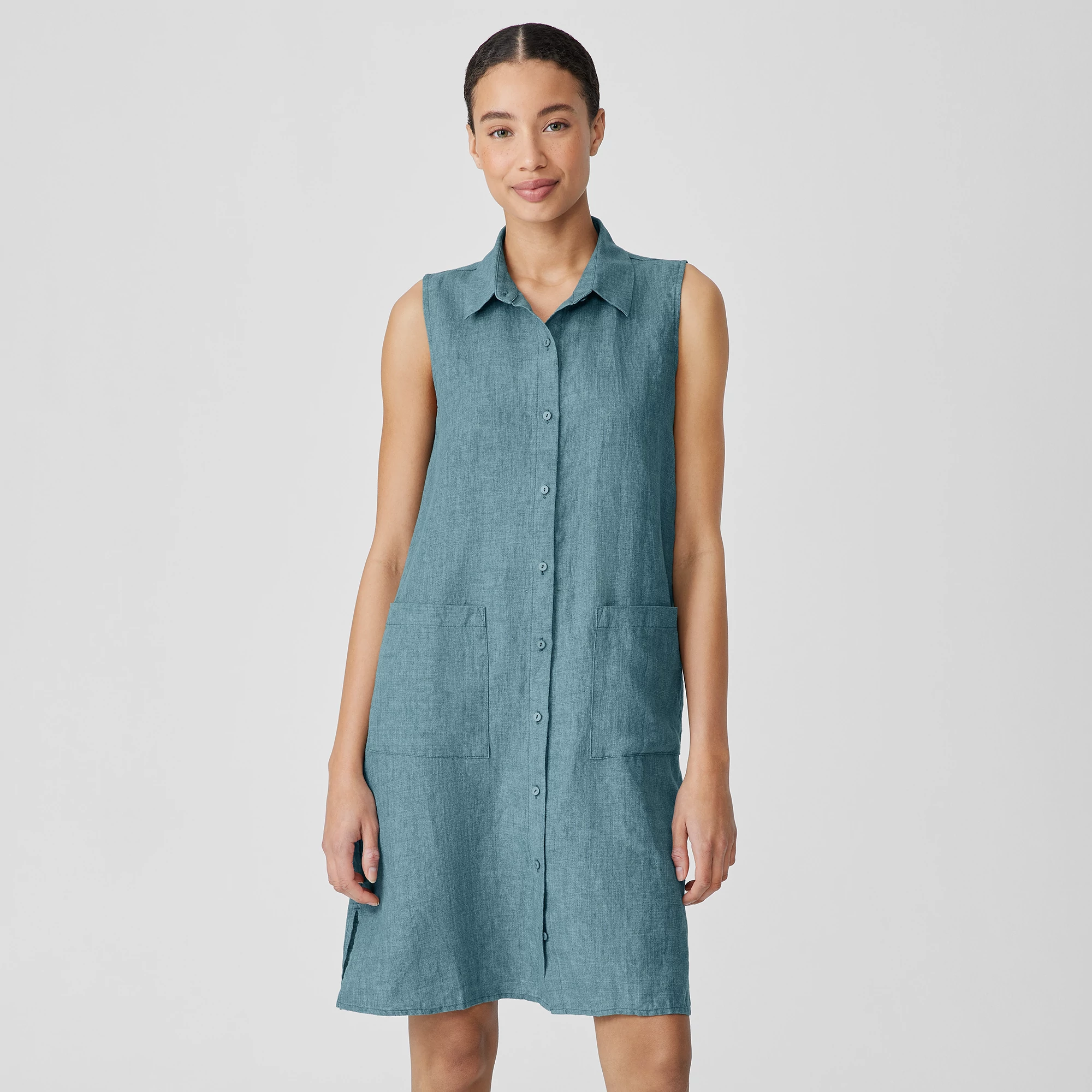 Washed Organic Linen Délavé Sleeveless Shirtdress from EILEEN FISHER - $167.20