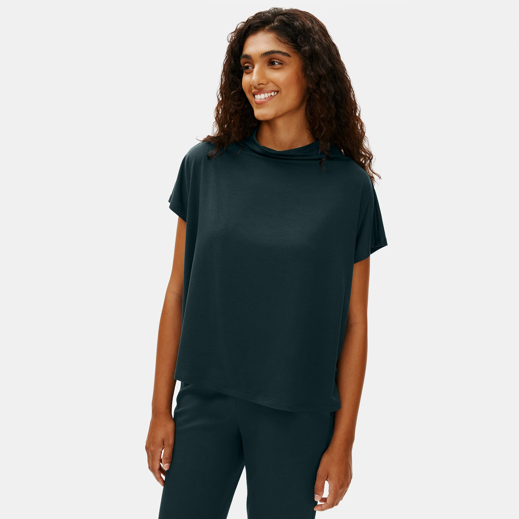 Eileen Fisher  Funnel Neck Top レディース Sweaters Pool Pima Cotton Stretch Jersey Funnel Neck Top | EILEEN FISHER