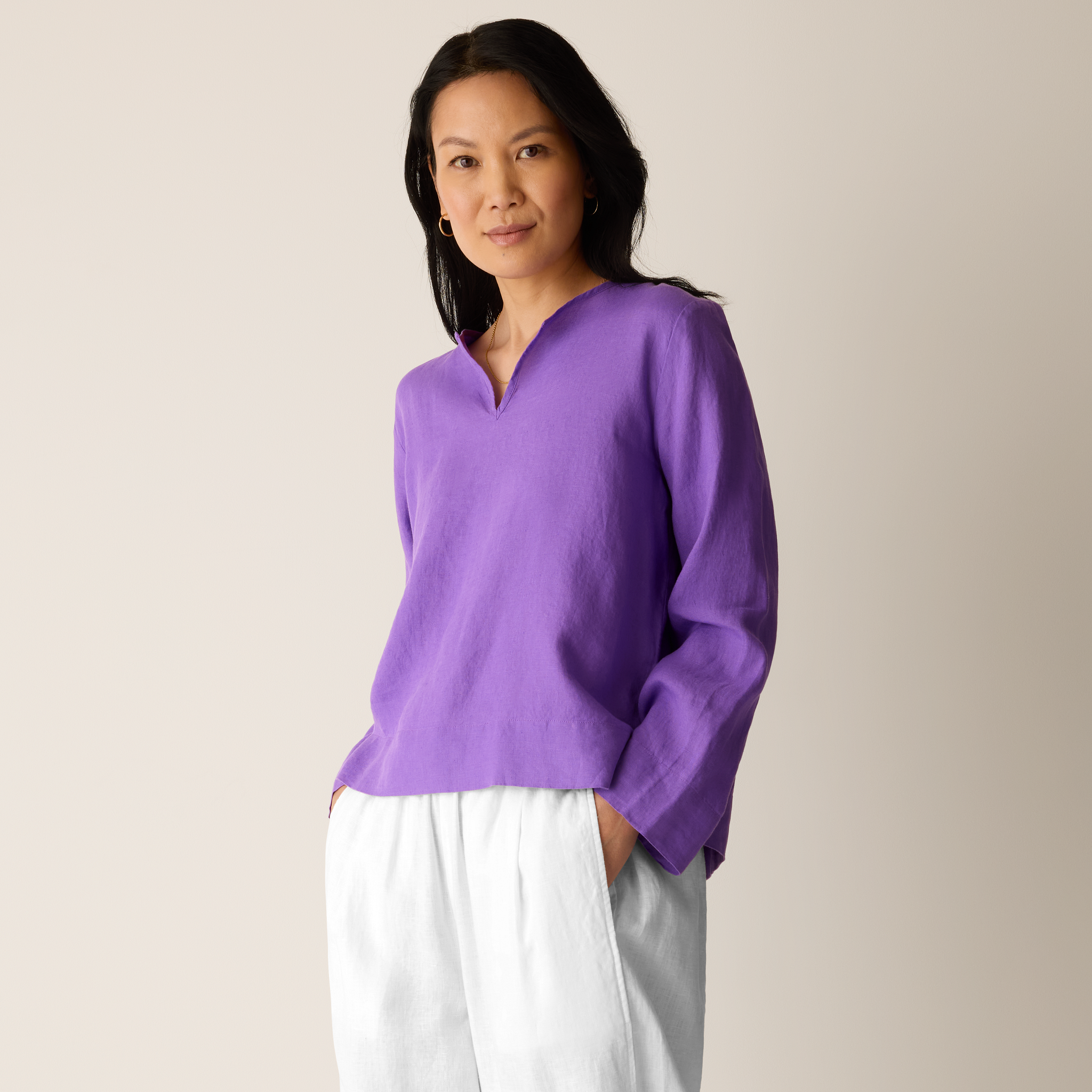 Organic Handkerchief Linen Split Neck Top from EILEEN FISHER - $168