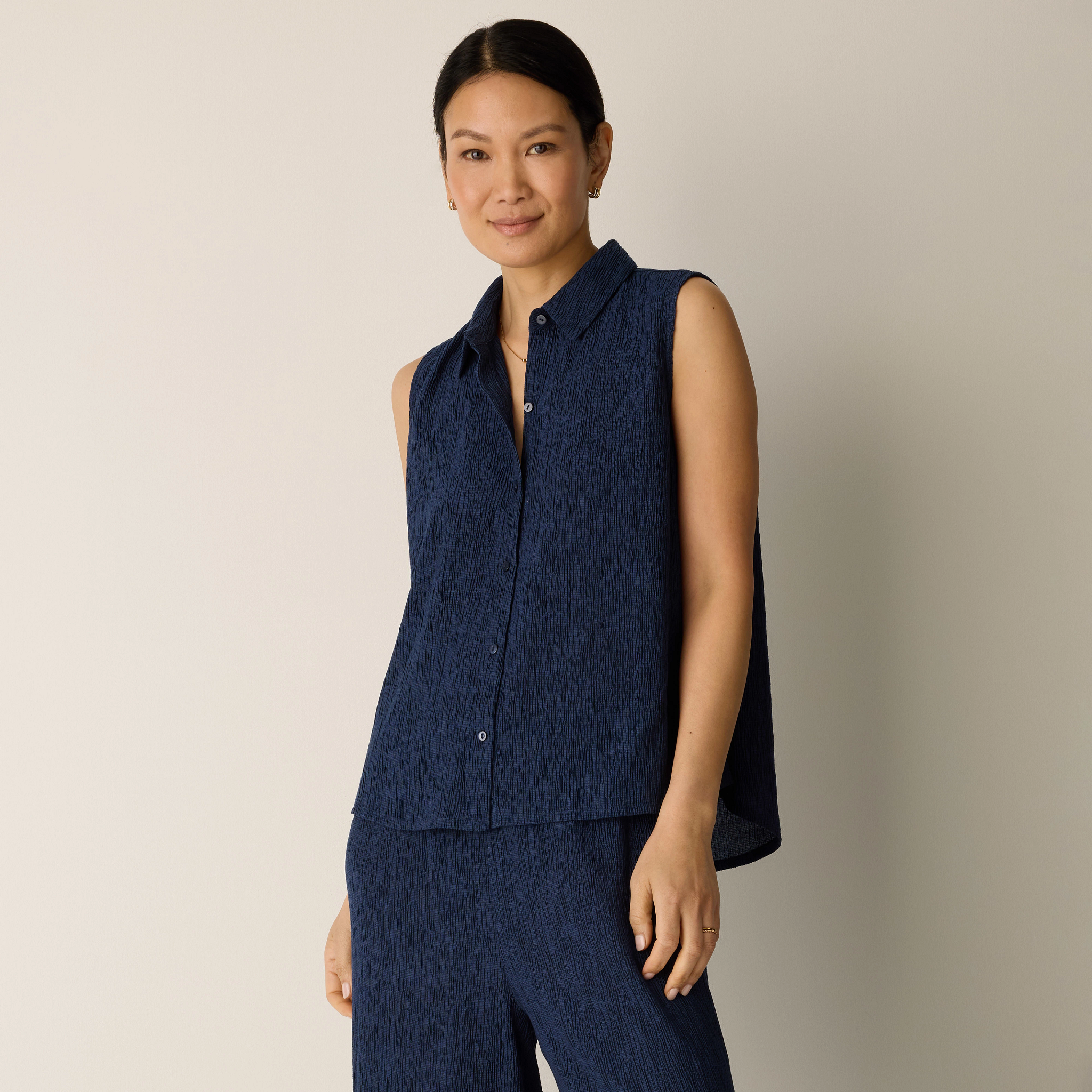 Woven Plissé Sleeveless Shirt from EILEEN FISHER - $148