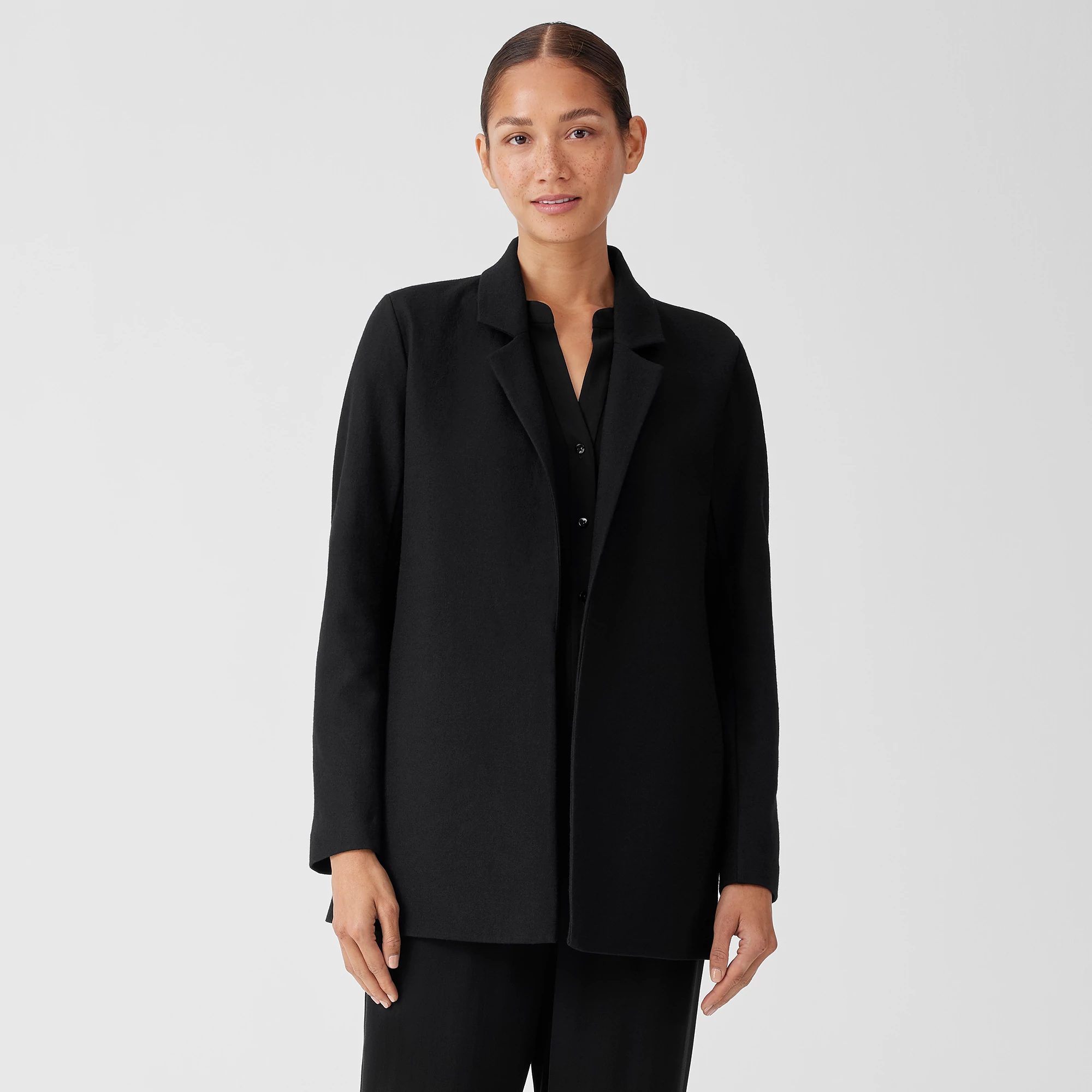 Boiled Wool Jersey Long Blazer | EILEEN FISHER