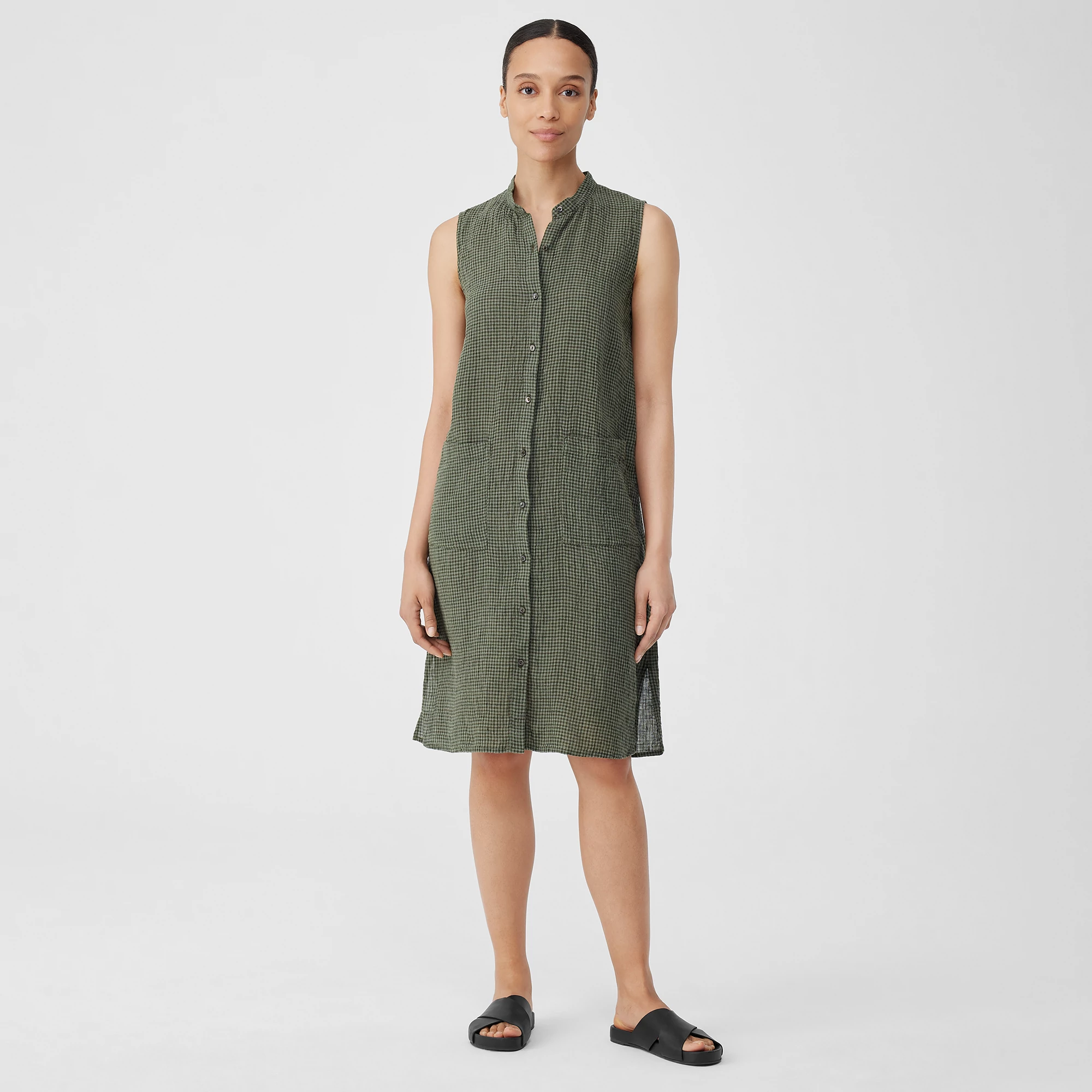 Puckered Organic Linen Sleeveless Dress EILEEN FISHER