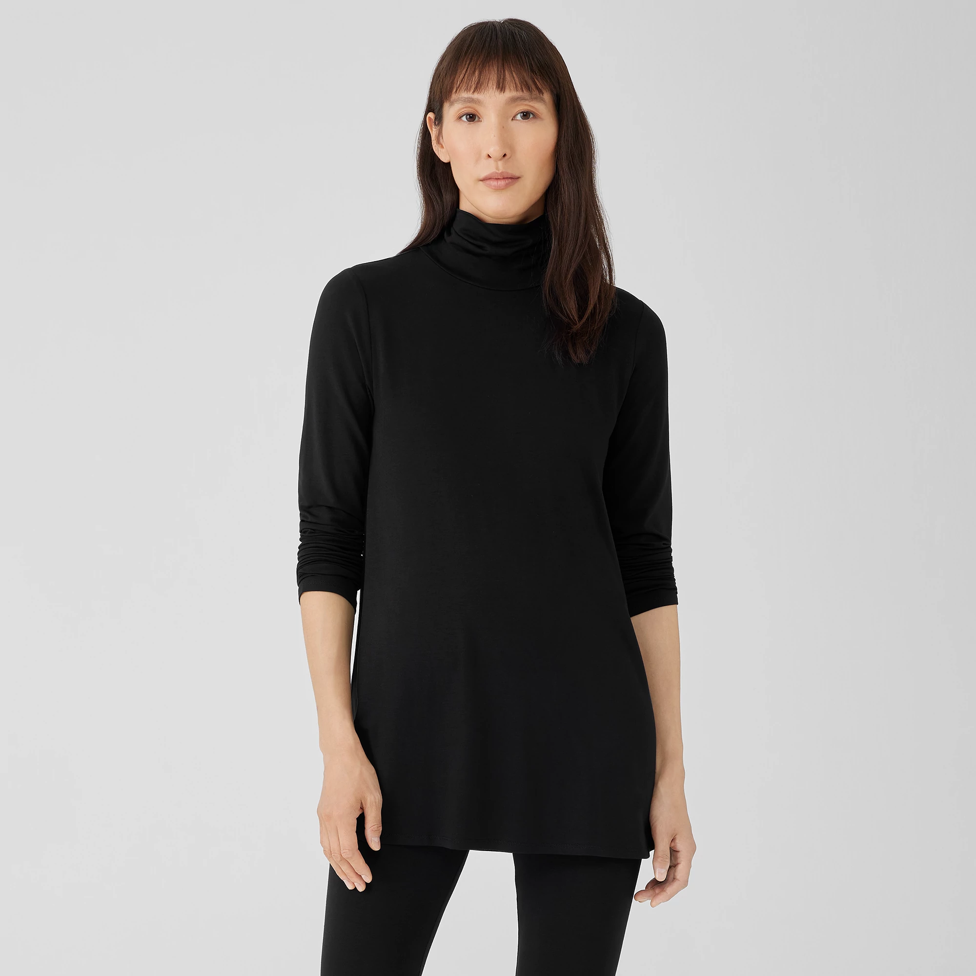 Fine Jersey Scrunch Neck Long Top | EILEEN FISHER