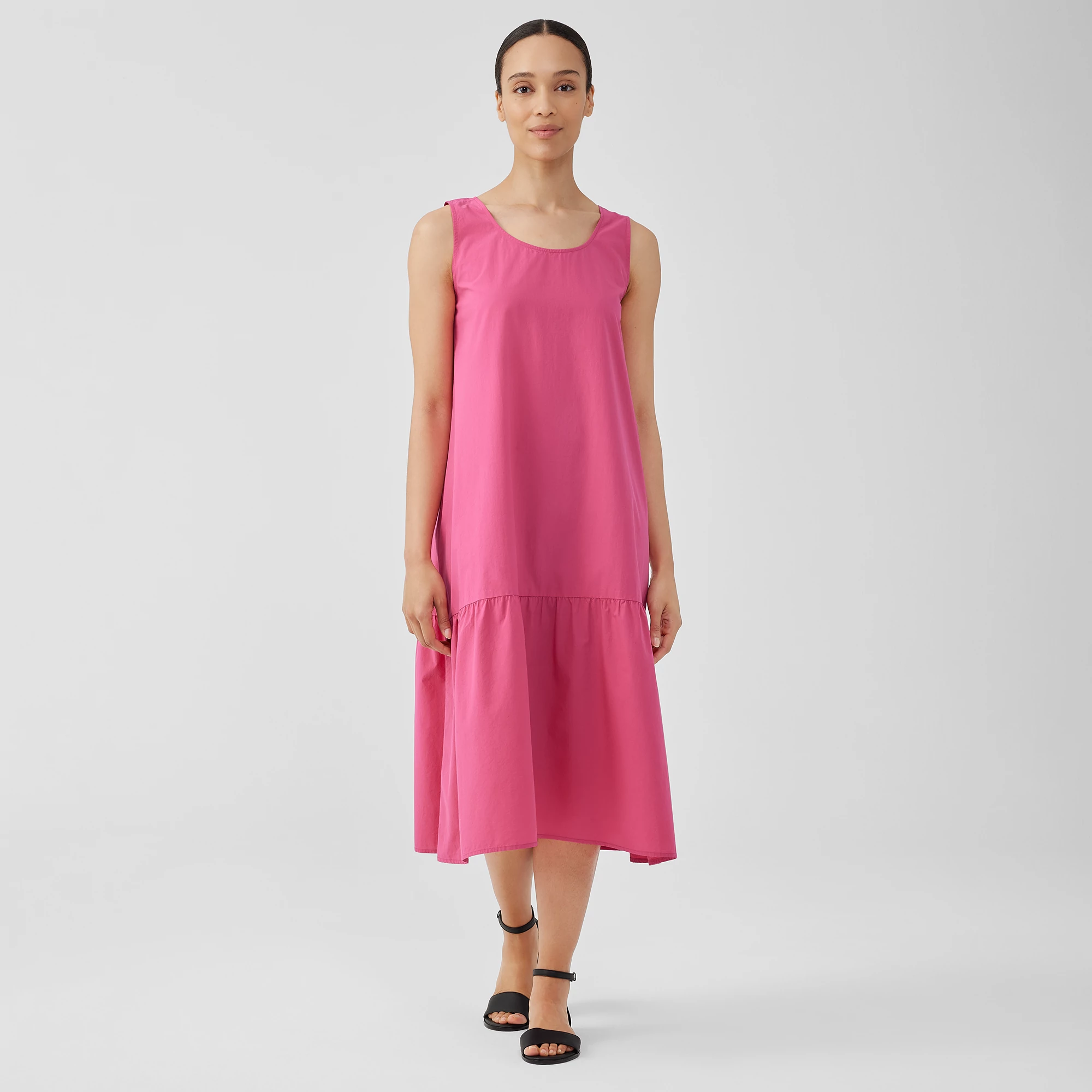 Washed Organic Cotton Poplin Tiered Dress EILEEN FISHER