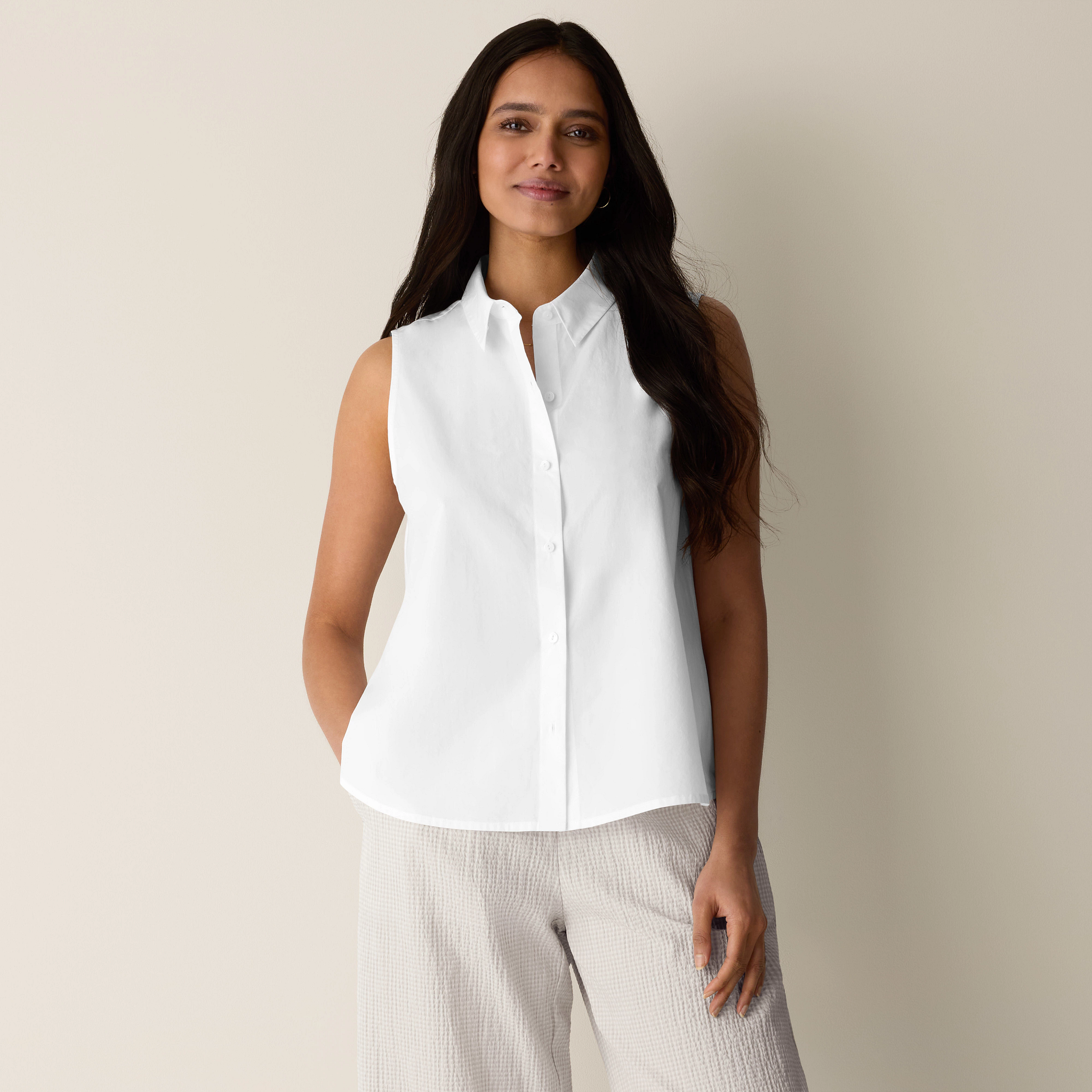 Organic Cotton Poplin Classic Collar Sleeveless Shirt from EILEEN FISHER - $148