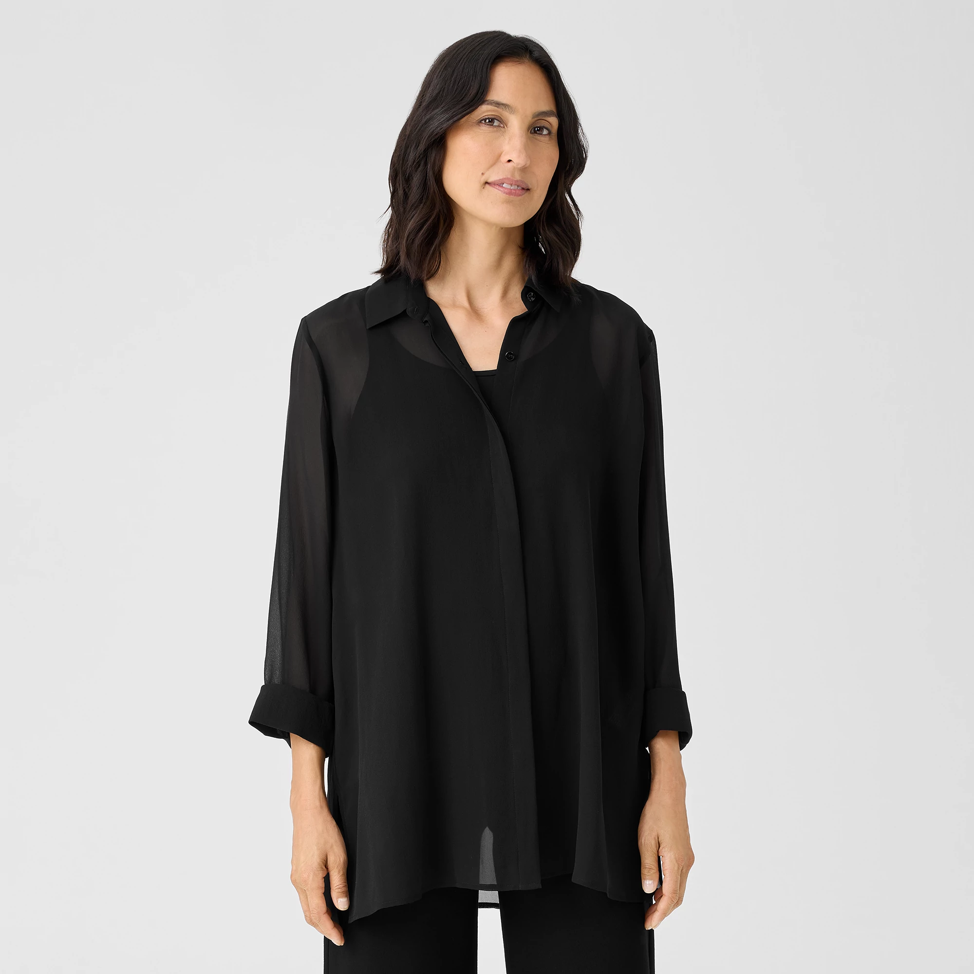 Sheer Silk Georgette Classic Collar Shirt | EILEEN FISHER