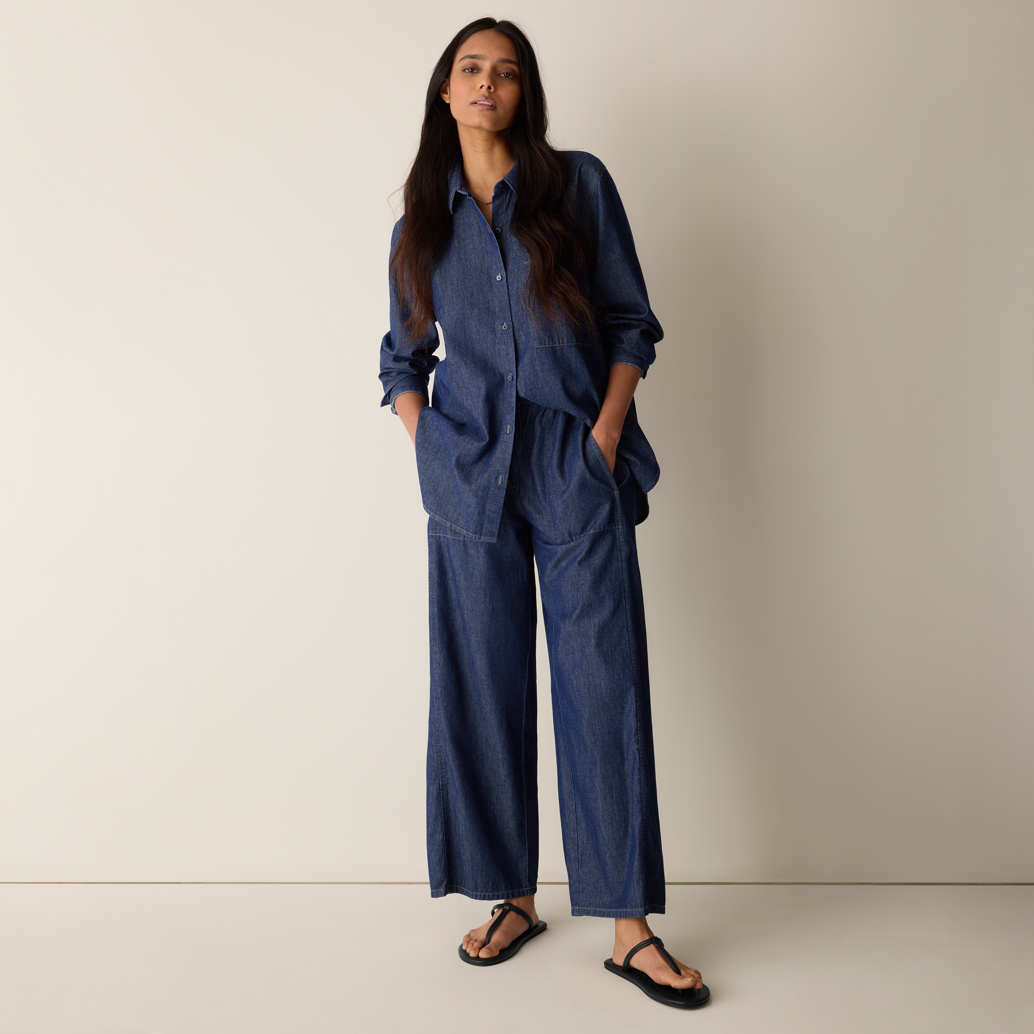 Lightweight Organic Cotton Denim Wide-Leg Pant