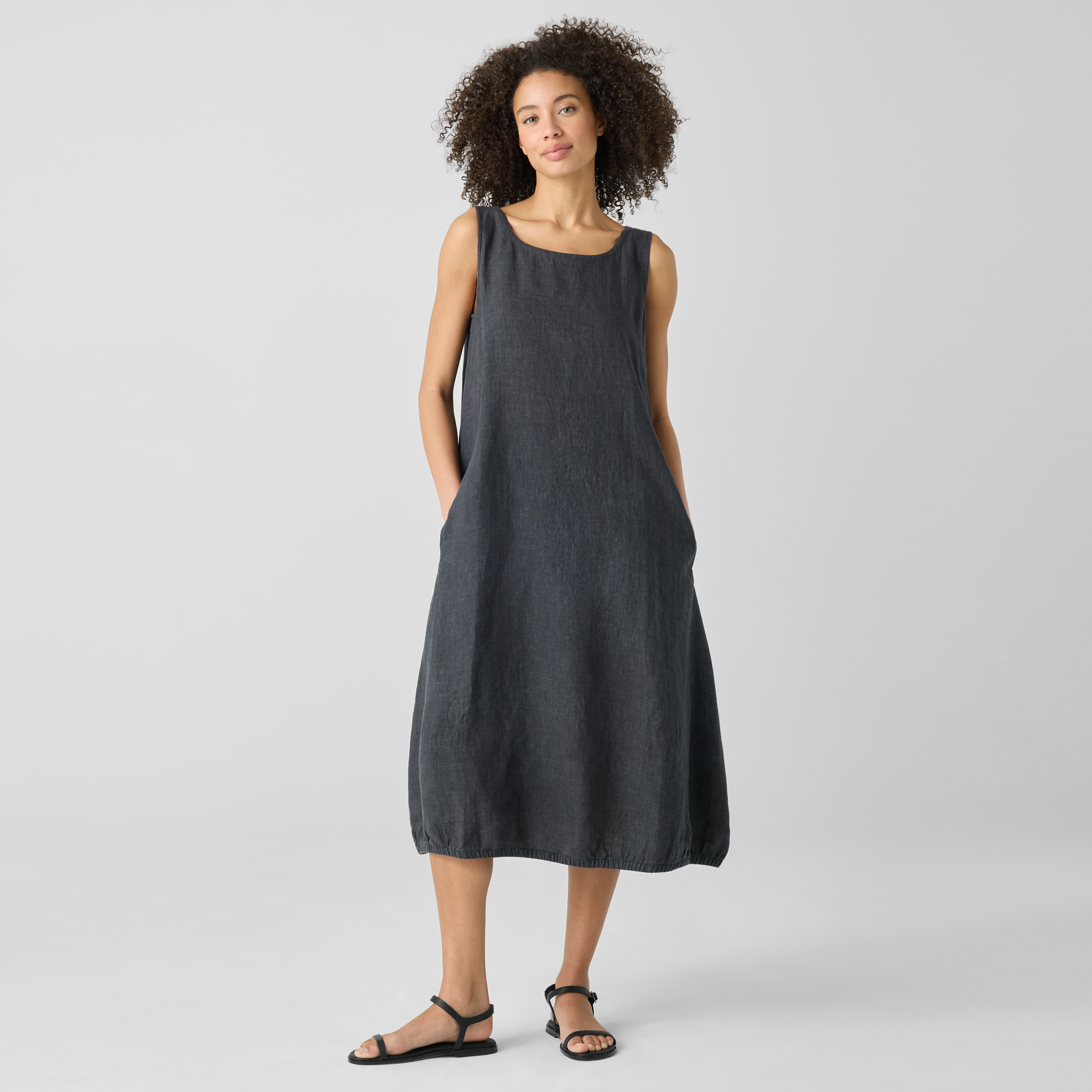 Washed Organic Linen Délavé Lantern Dress from EILEEN FISHER - $199.20