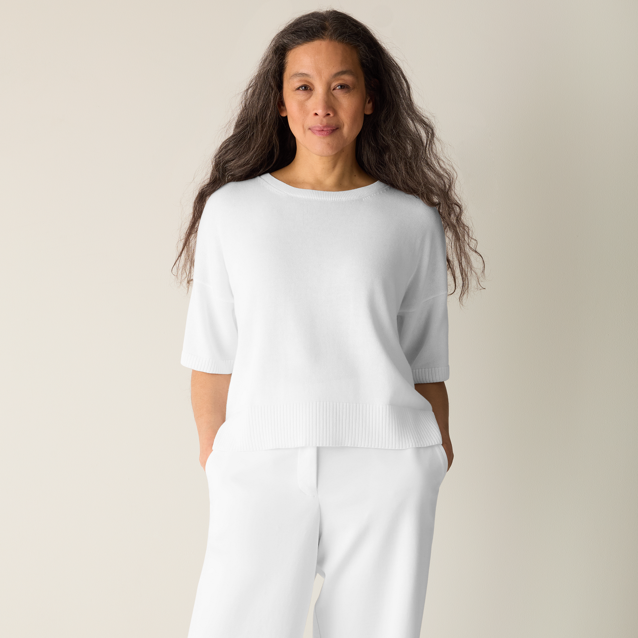 Peruvian Cotton Blend Elbow-Sleeve Top