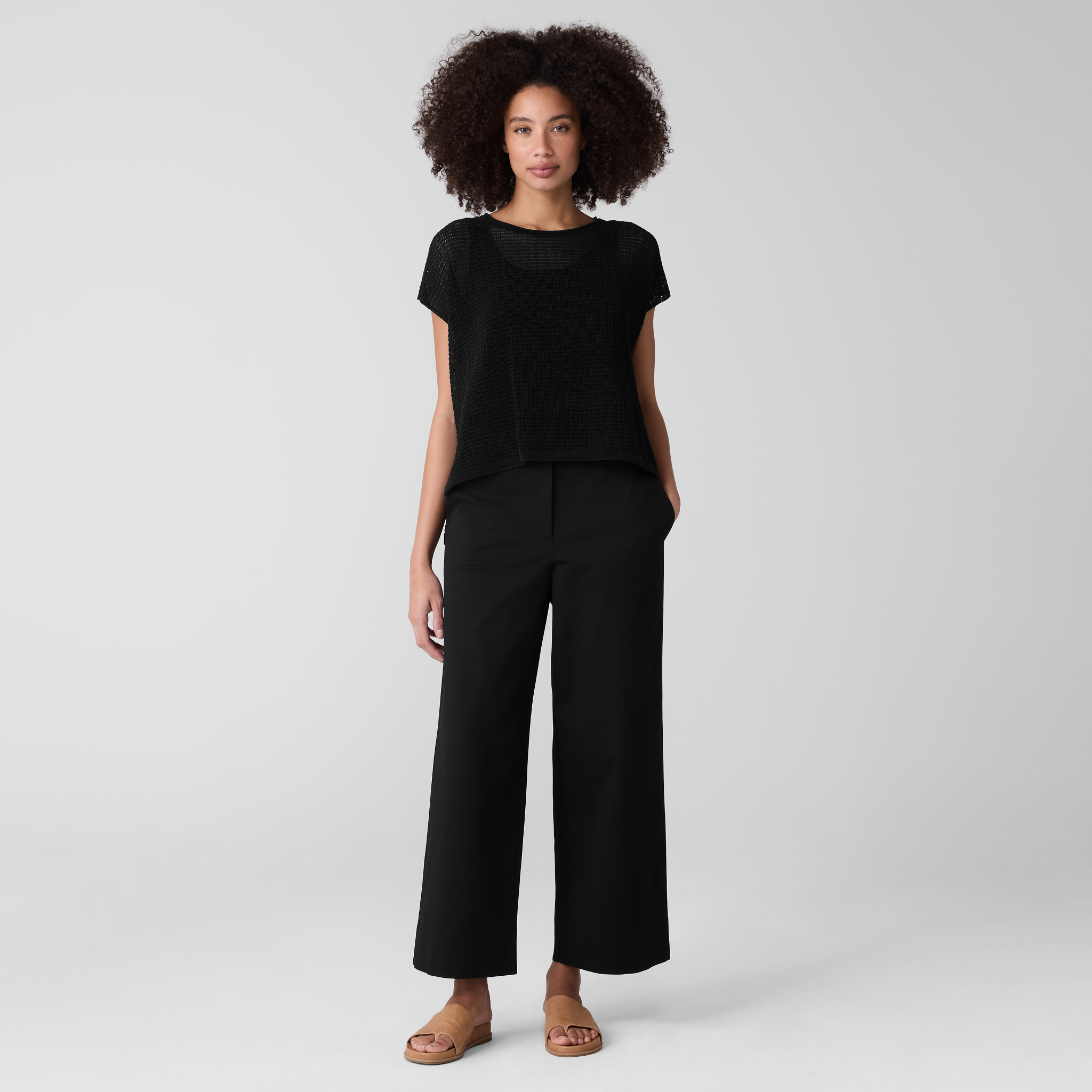 Stretch Cotton Twill Wide-Leg Trouser Pant