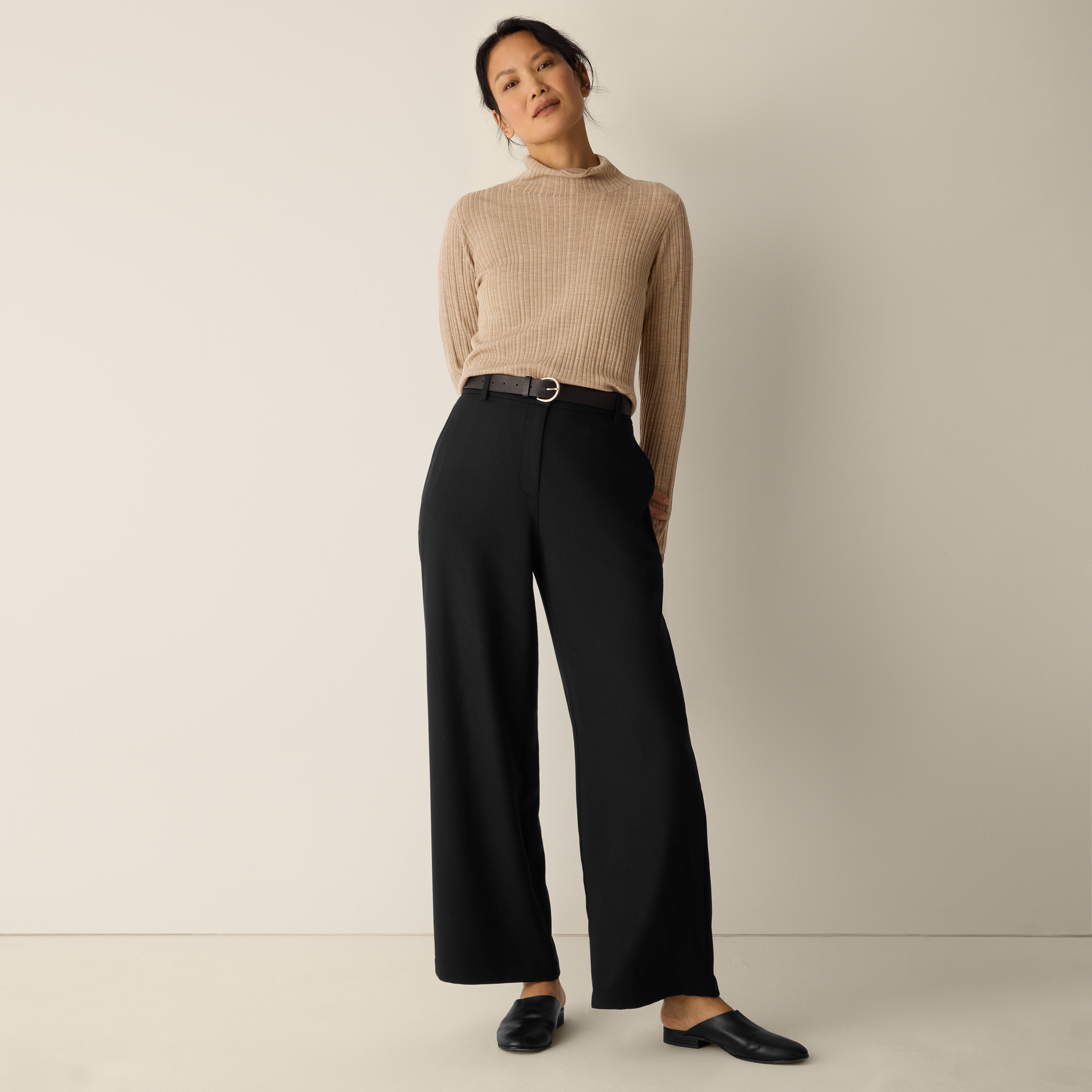 Stretch Wool Crepe Wide-Leg Trouser