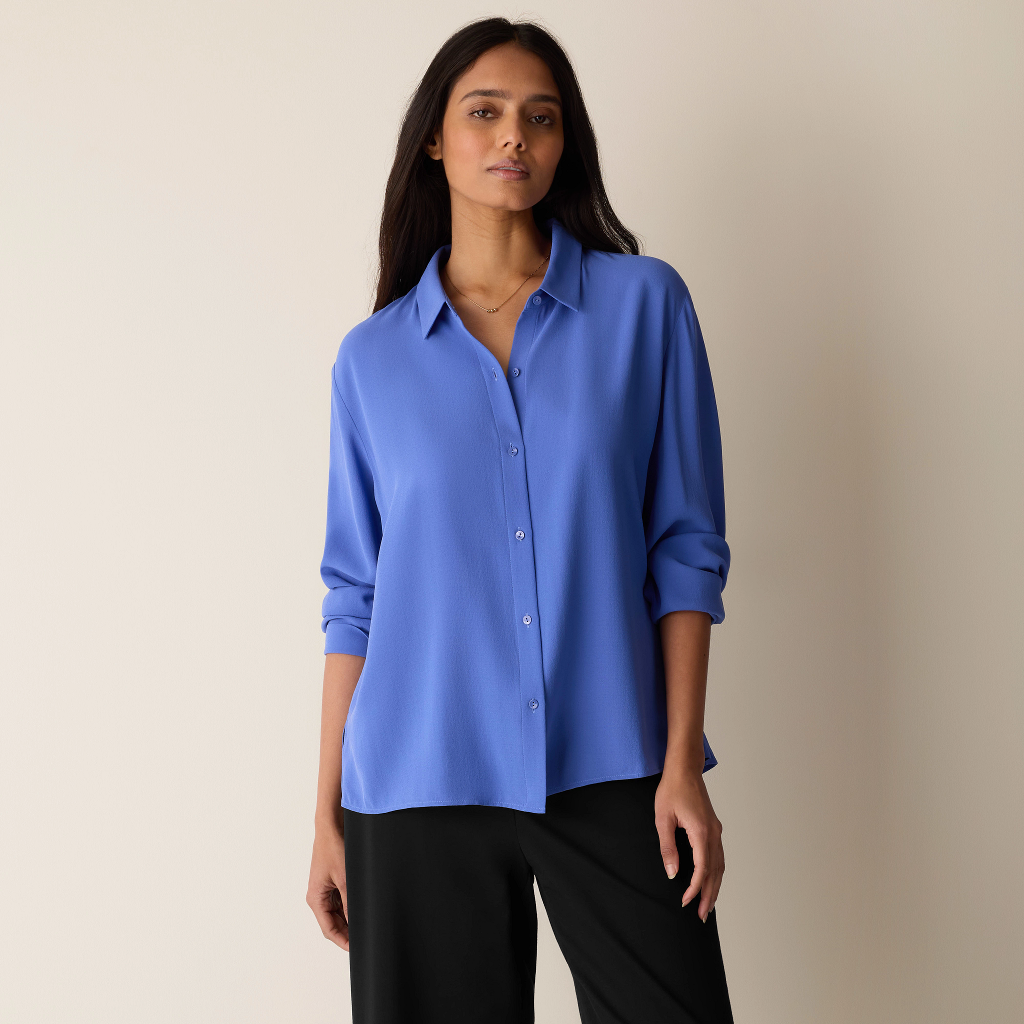 Silk Georgette Crepe Classic Collar Shirt from EILEEN FISHER - $288