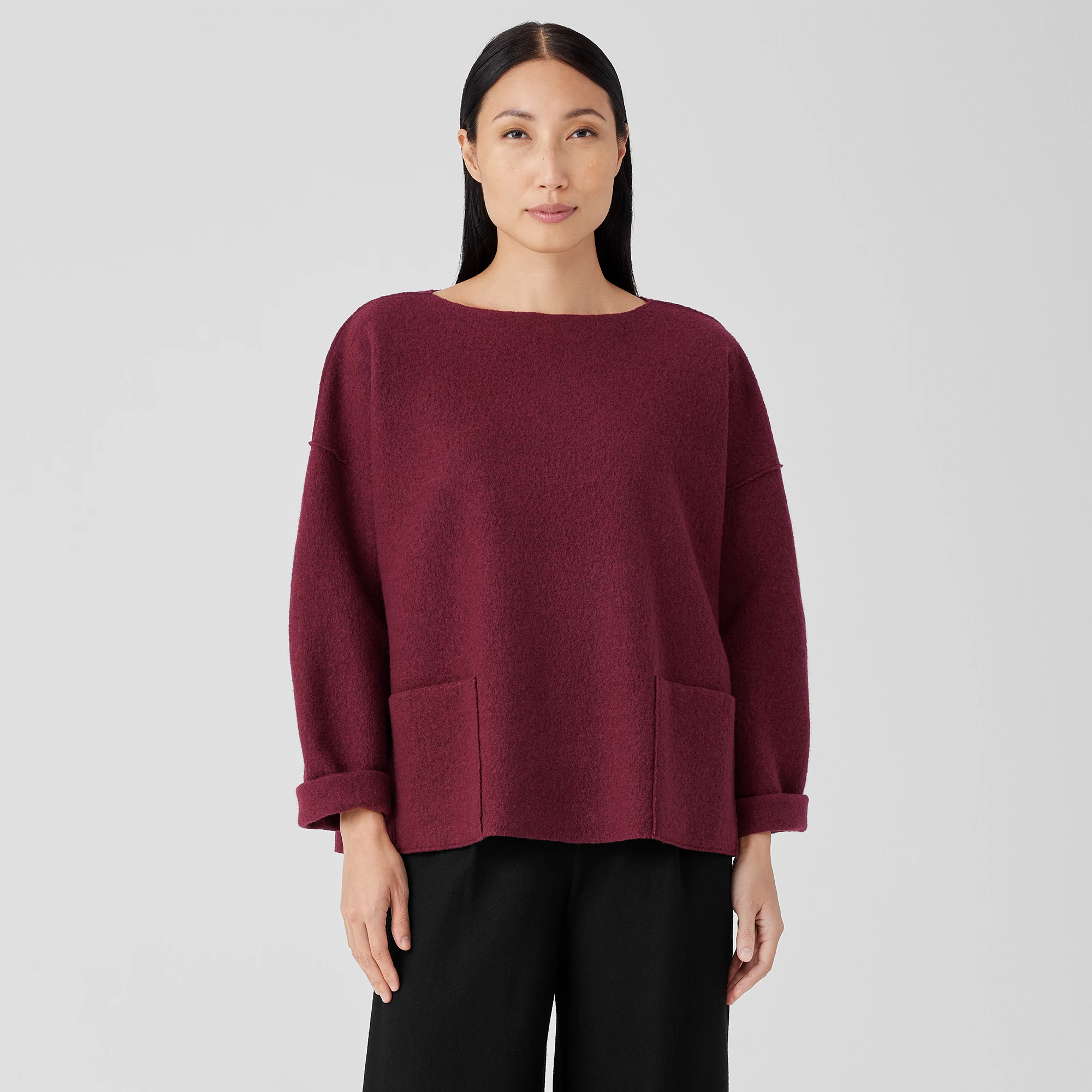 Lightweight Boiled Wool Bateau Neck Top in Regenerative Wool