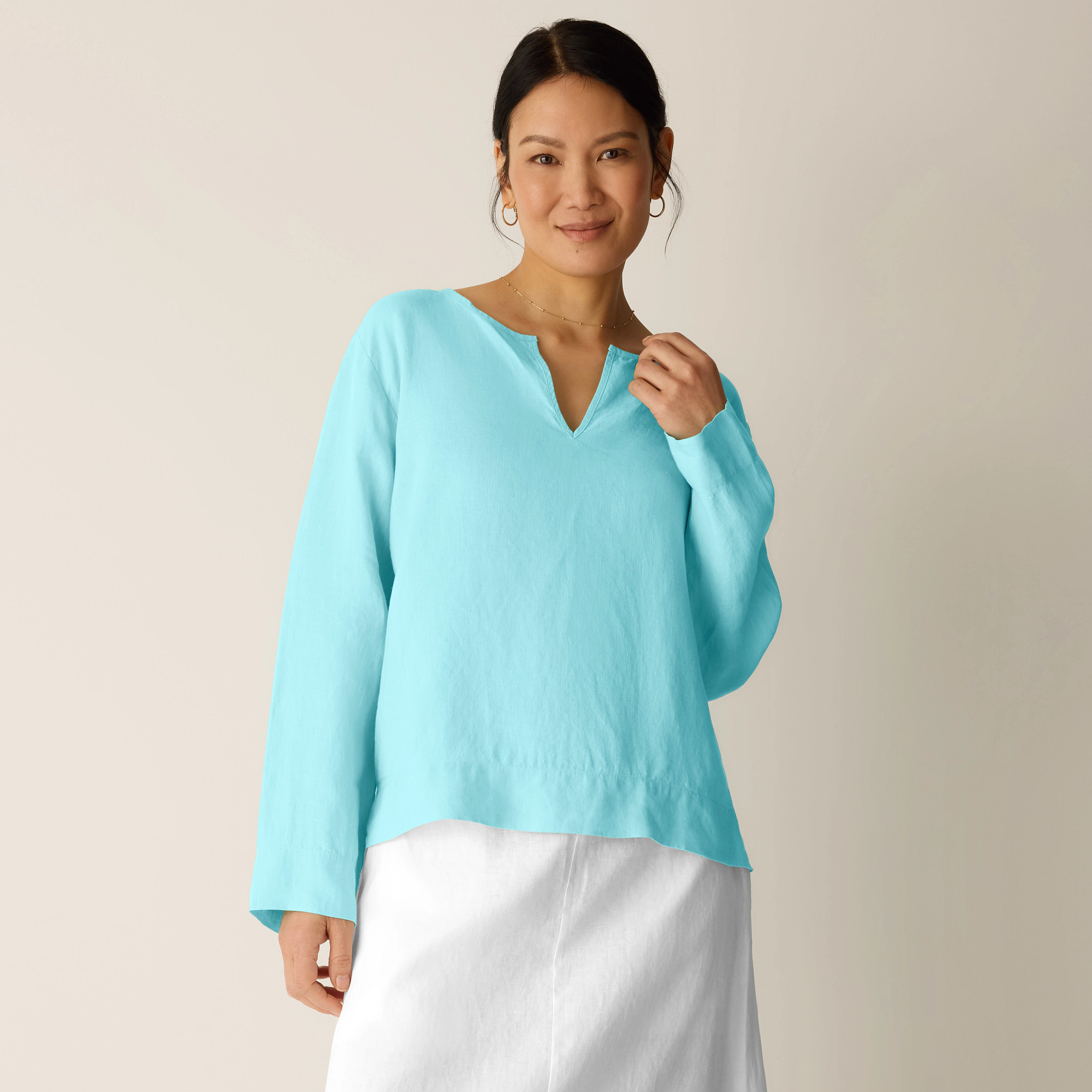 Organic Handkerchief Linen Split Neck Top from EILEEN FISHER - $168