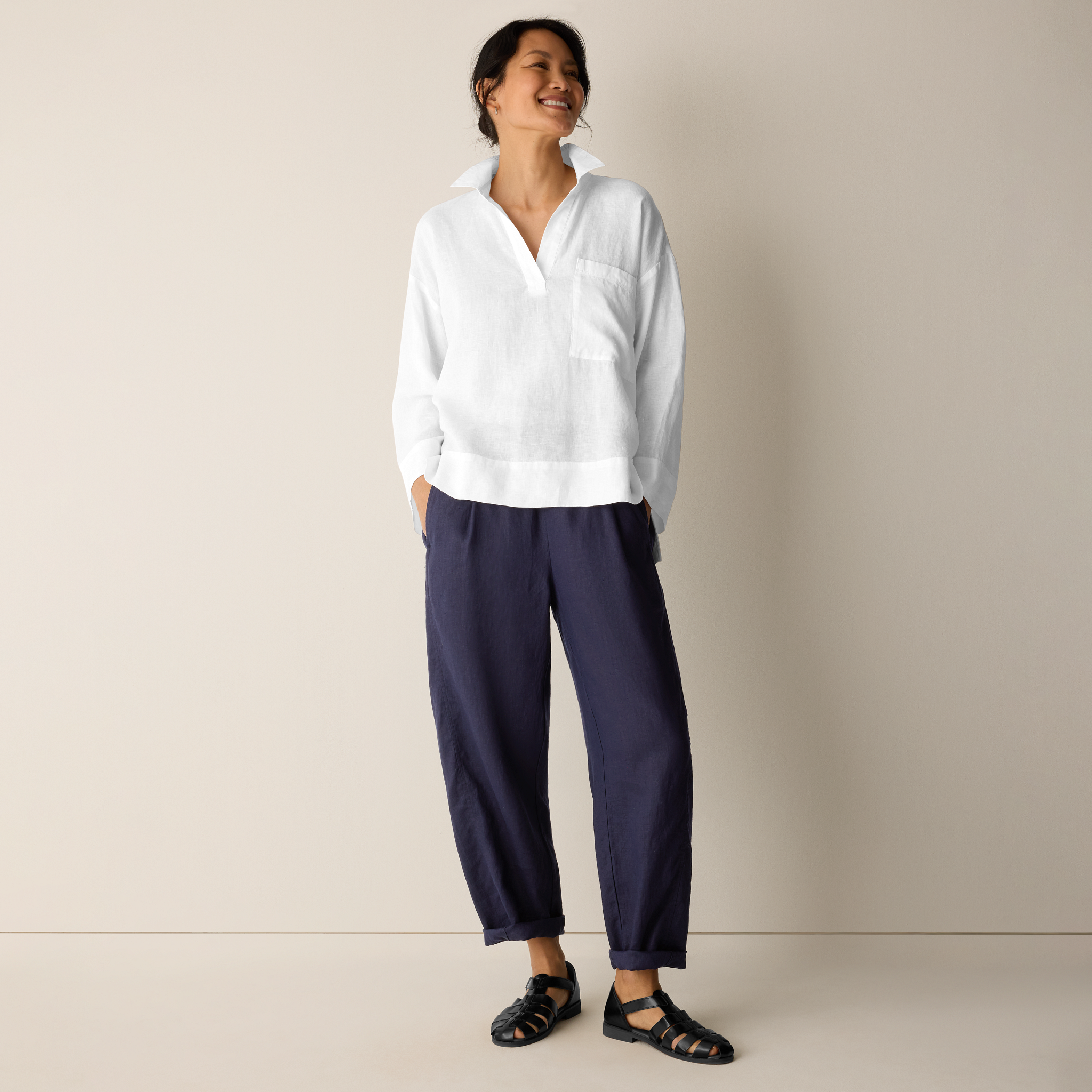 Organic Handkerchief Linen Split Neck Shirt