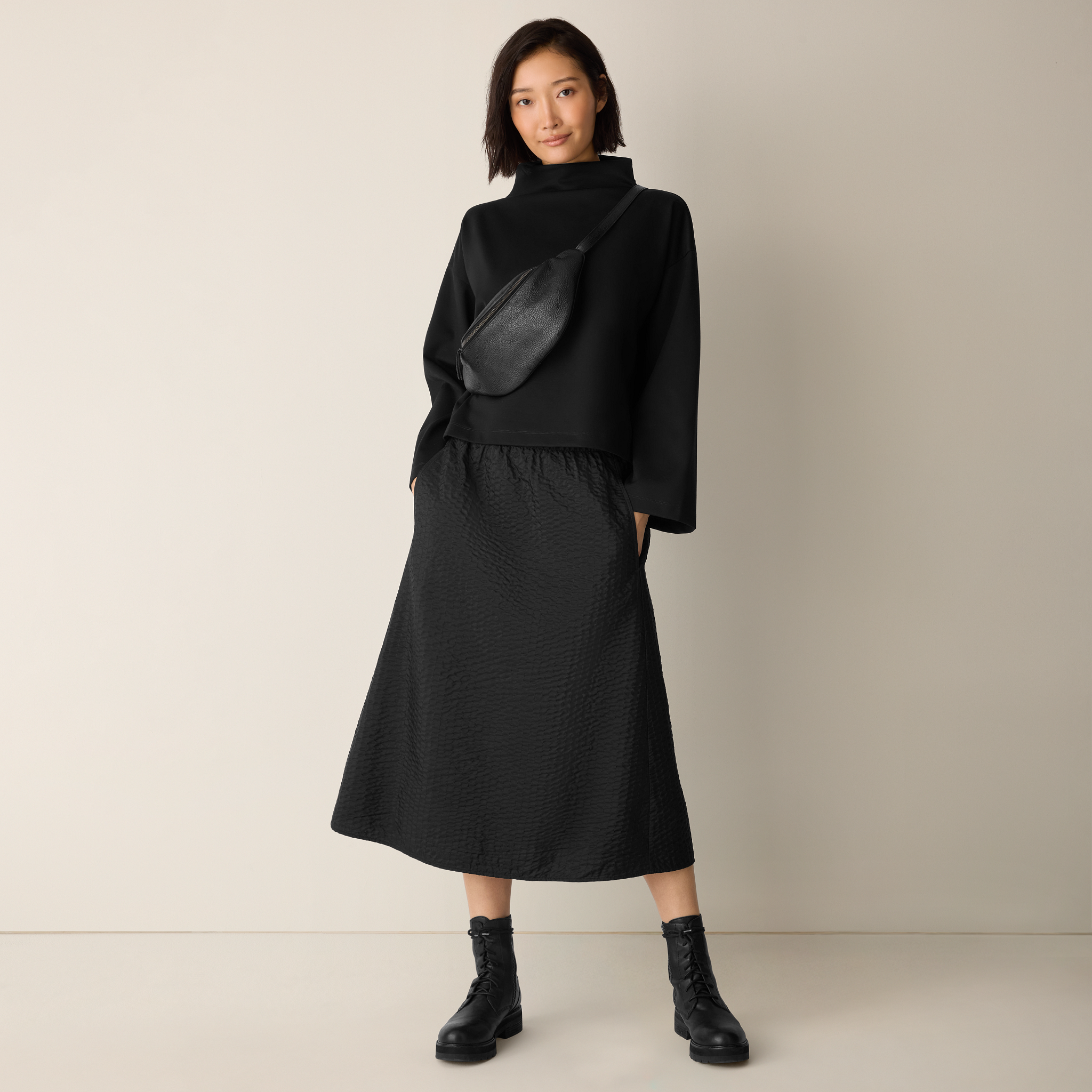 Lightweight Ponte Funnel Neck Top