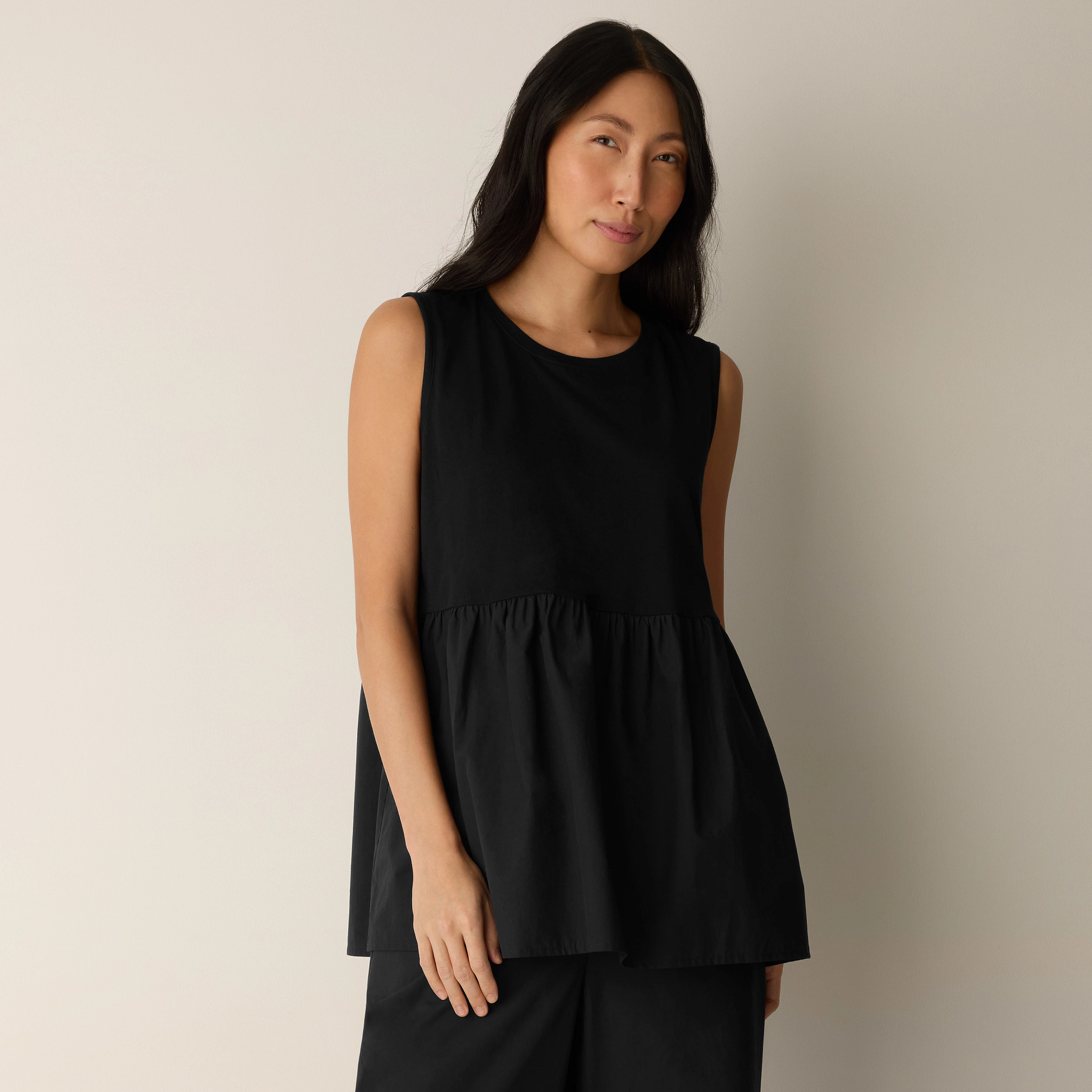 Organic Cotton Poplin Round Neck Long Top from EILEEN FISHER - $158